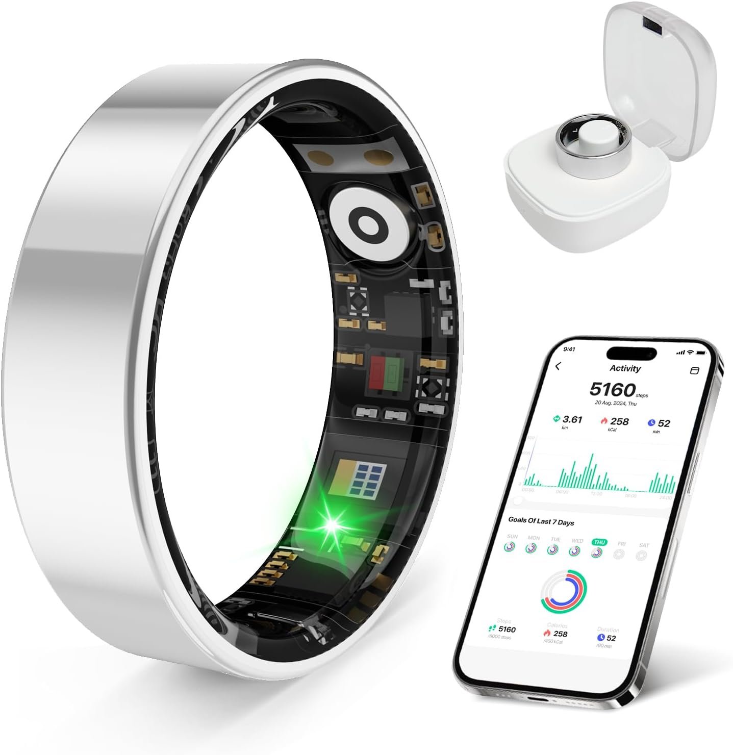 2026 Smart Ring Health Tracker for Men Women, Sleep Stress Exercise Health Monitoring, IP68 Waterproof, Long Battery Life, No Subscription, iOS Android Compatible (Silver, 11)