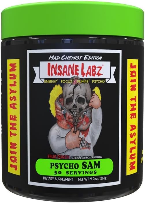 Insane Labz Psycho Sam, High Stimulant Pre Workout Powder, 30 Srvgs (30 Servings (Pack of 1), Fruit Punch