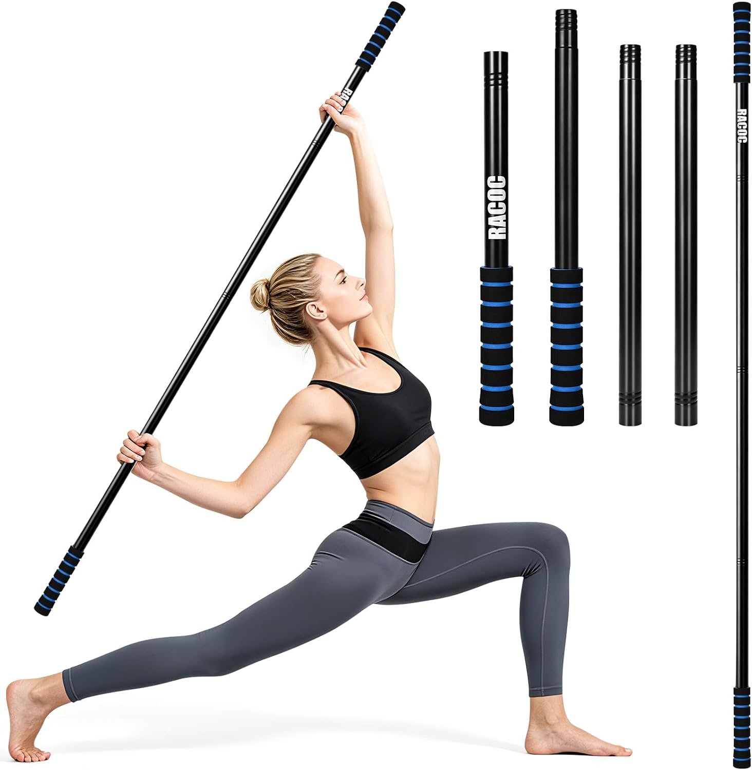 Yoga Stick, Adjustable 5ft Workout Stick for Flexibility & Balance