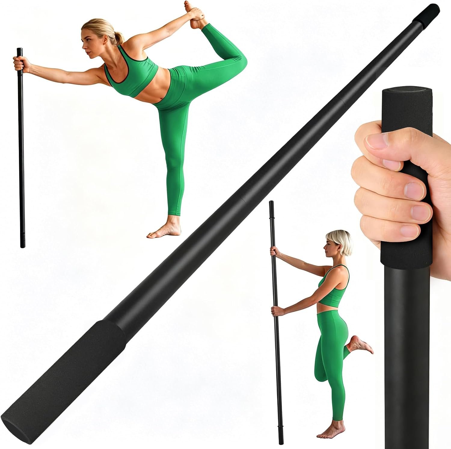 5ft Adjustable Yoga Stick, Non-Slip Multi-Functional Mobility Fitness Stick with Exercise Guide for Stretching, Physical Therapy, Pilates,Muscle Recovery，Home Workout