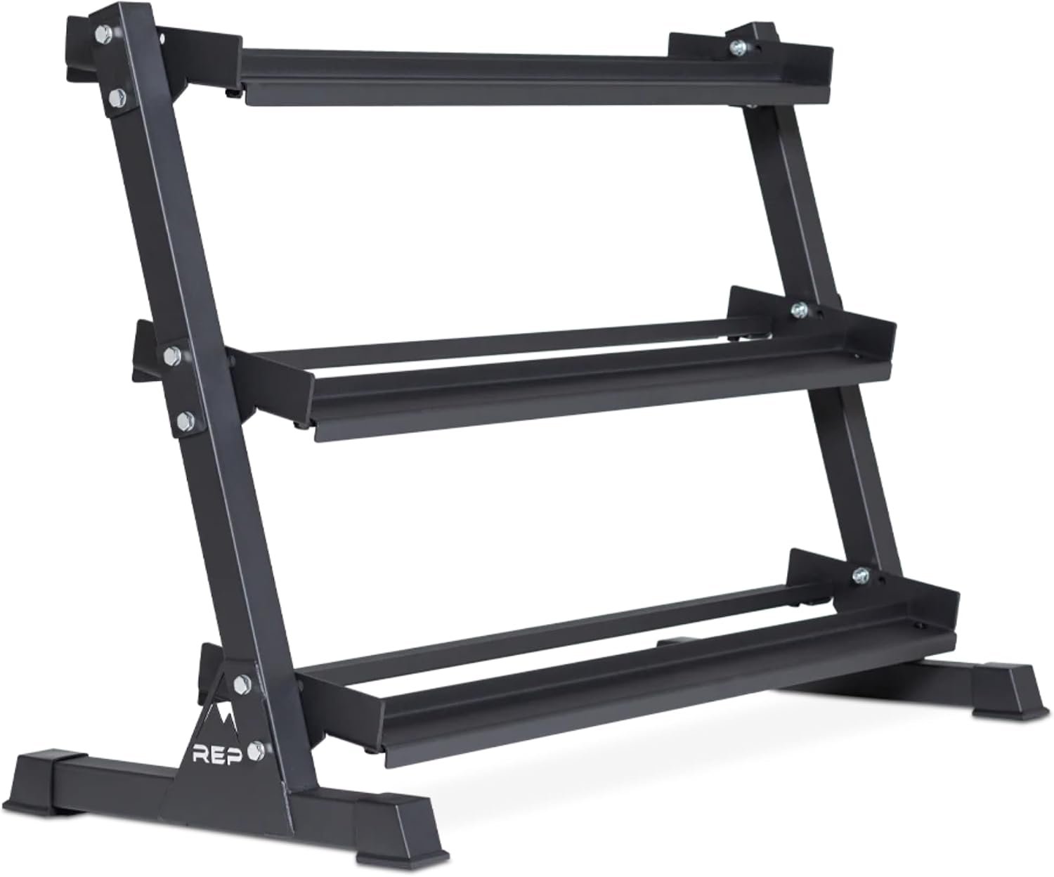 Rep Fitness Dumbbell Rack | 3-Tier Compact Holder | Fits Sets 5-50 lb | Weight Storage Stand | Rubber Hex Organizer | Free Weights Shelf | Heavy Duty Steel Frame | Gym Equipment for Home
