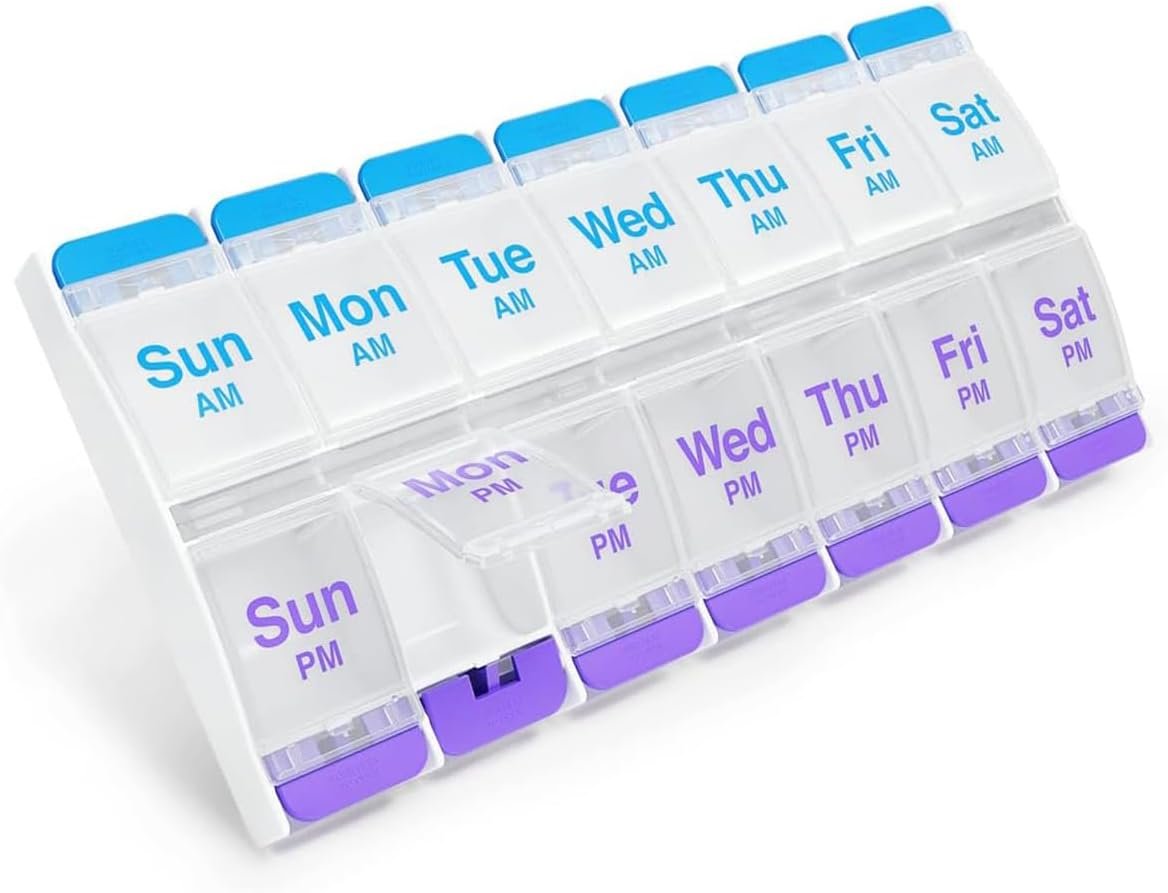 Ezy Dose Weekly (7-Day) AM/PM Pill Organizer, X-Large Case, Blue/Purple