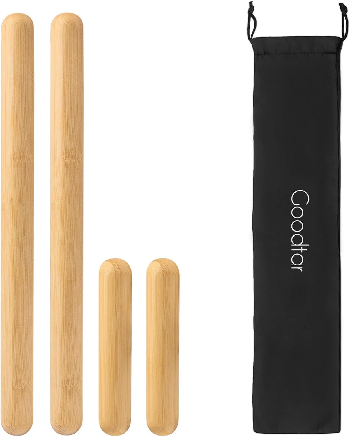 4PCS Solid Bamboo Massage Sticks & Guasha Set with Roller/Stick – 100% Bamboo Therapy Tools for Neck/Arm/Back/Legs/Full Body, Deep Tissue Massage, Muscle Relaxation, Body Shaping, Fatigue Relief