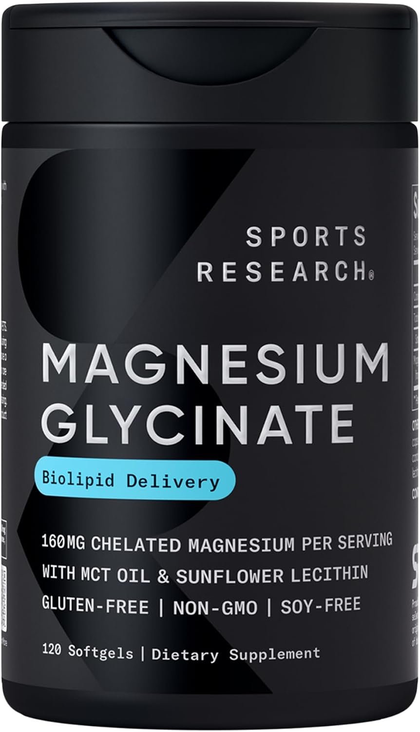 Sports Research® Magnesium Glycinate w/Coconut MCT Oil, 120 Softgels