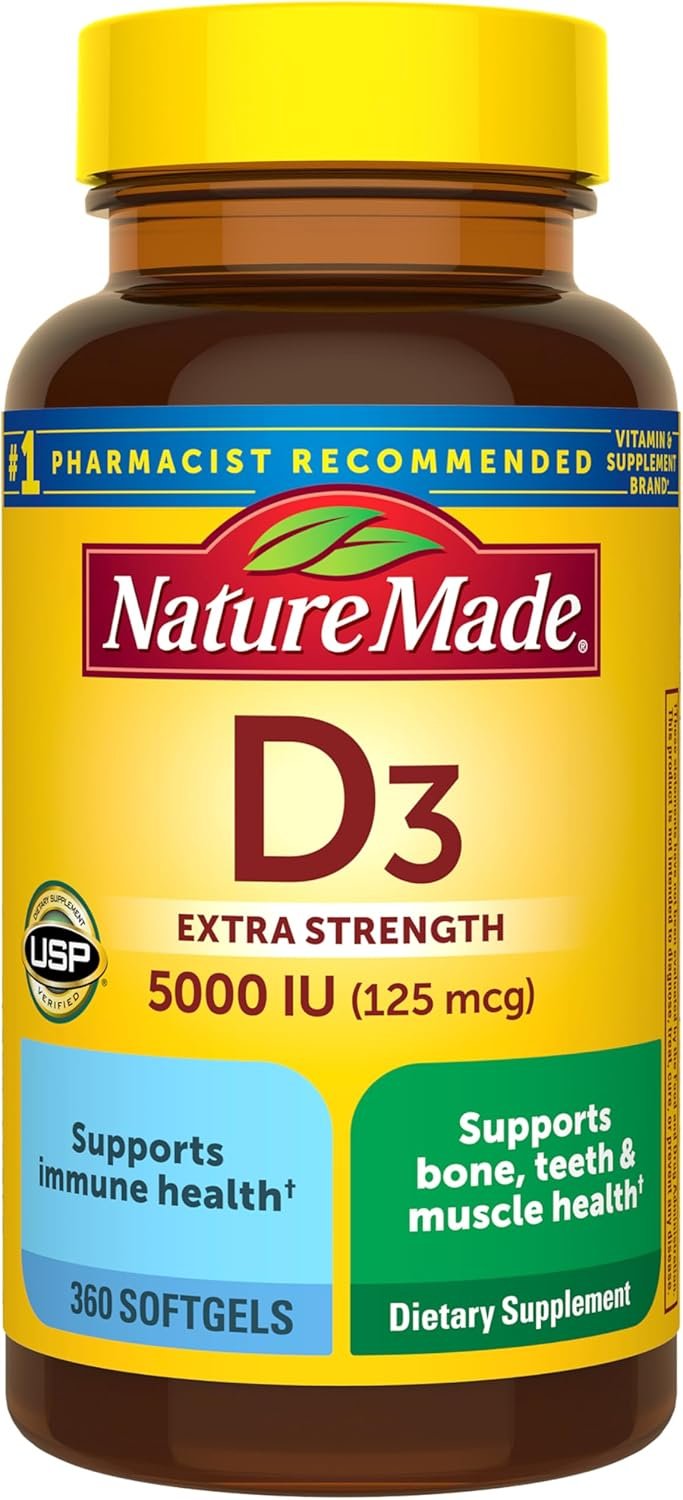 Nature Made Vitamin D3 5000 IU (125 mcg), 360 Vitamin D Softgels