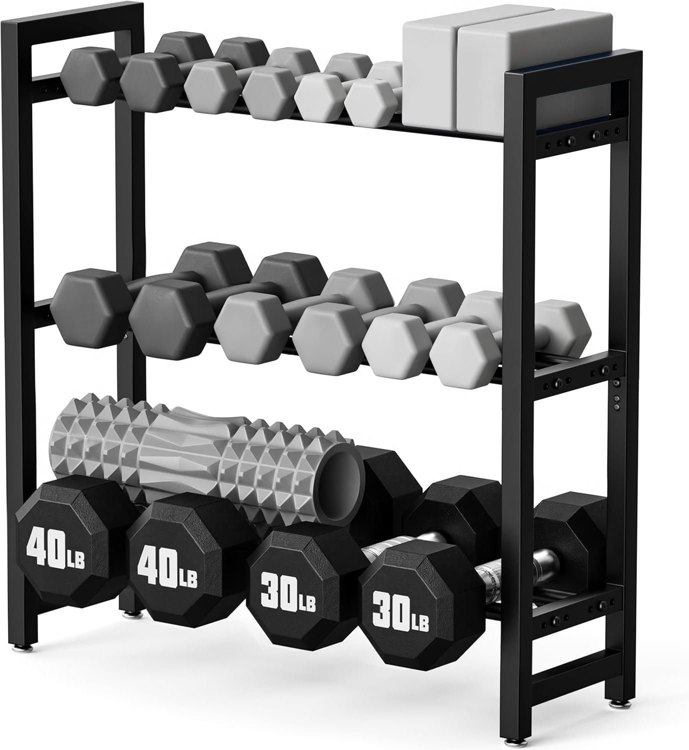 3 Tier Adjustable Dumbbell Rack – Heavy-Duty 450LB Capacity Weight Storage Stand for Dumbbells, Space-Saving Weight Rack Home Gym Organizer (Rack Only)