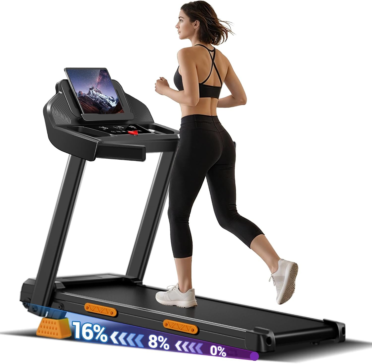 CURSOR FITNESS 16% Incline Treadmills for Home with 3 LED Displays