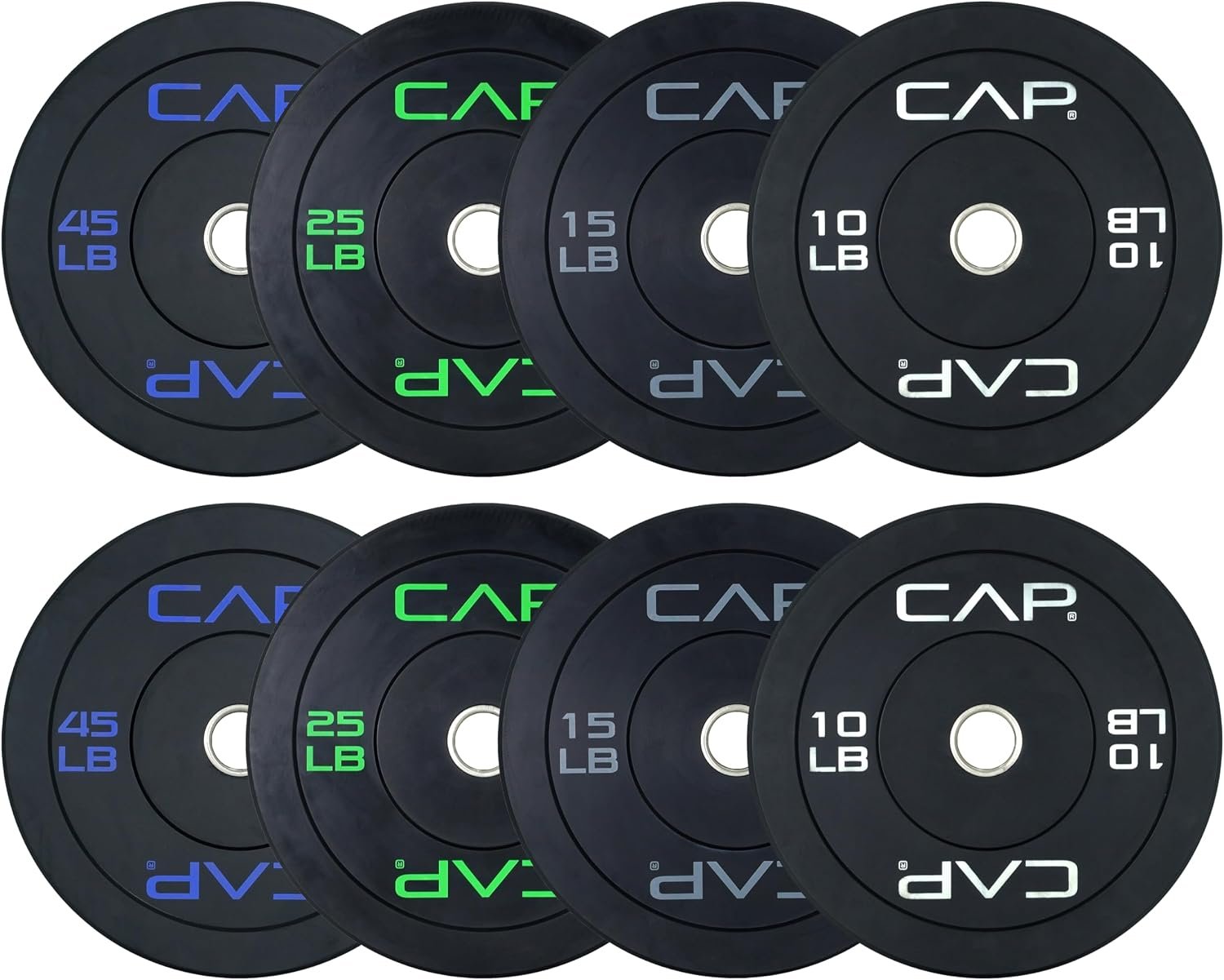 CAP 2-inch Olympic Bumper Plate Weight Set | 100-370 lbs | Multiple Colors | Storage Rack Optional