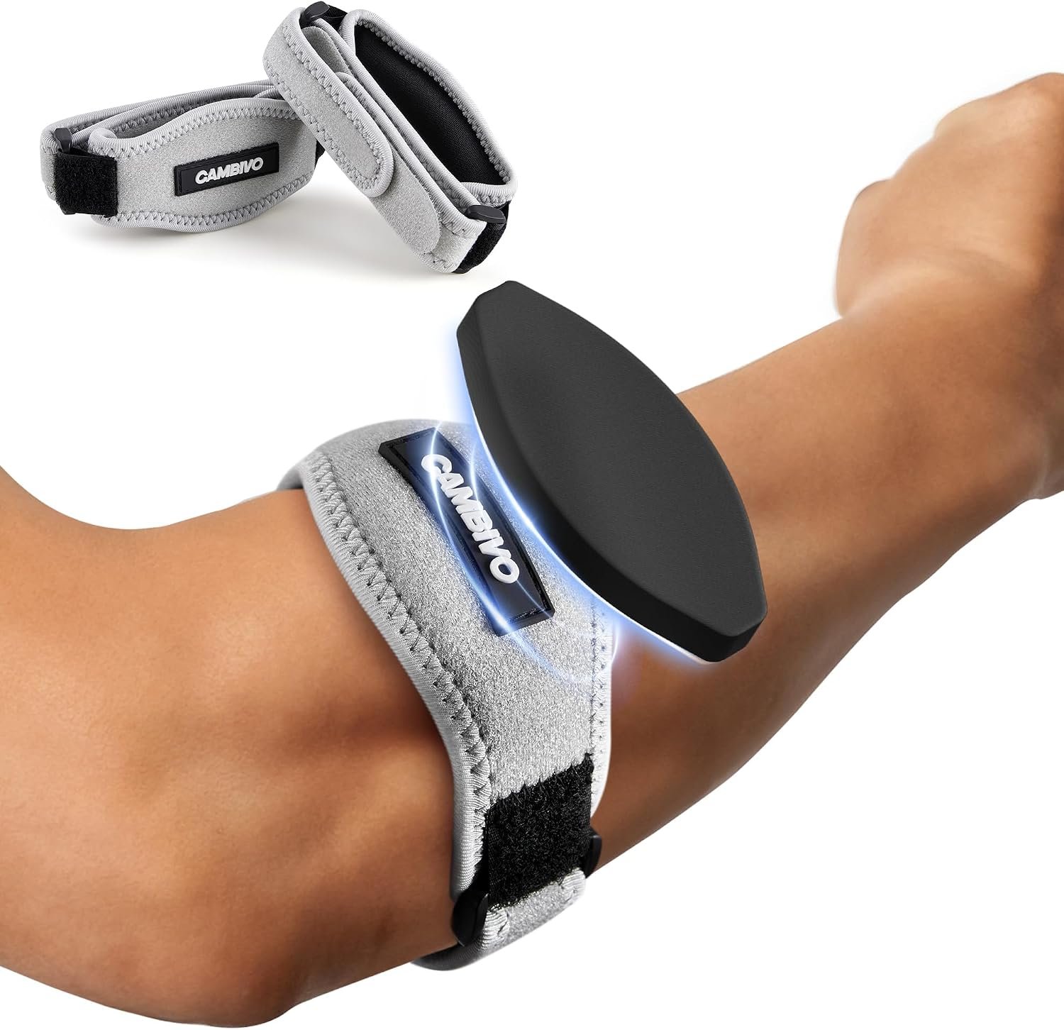CAMBIVO 2 Pack Tennis Elbow Brace Strap for Tendonitis, Light Gray