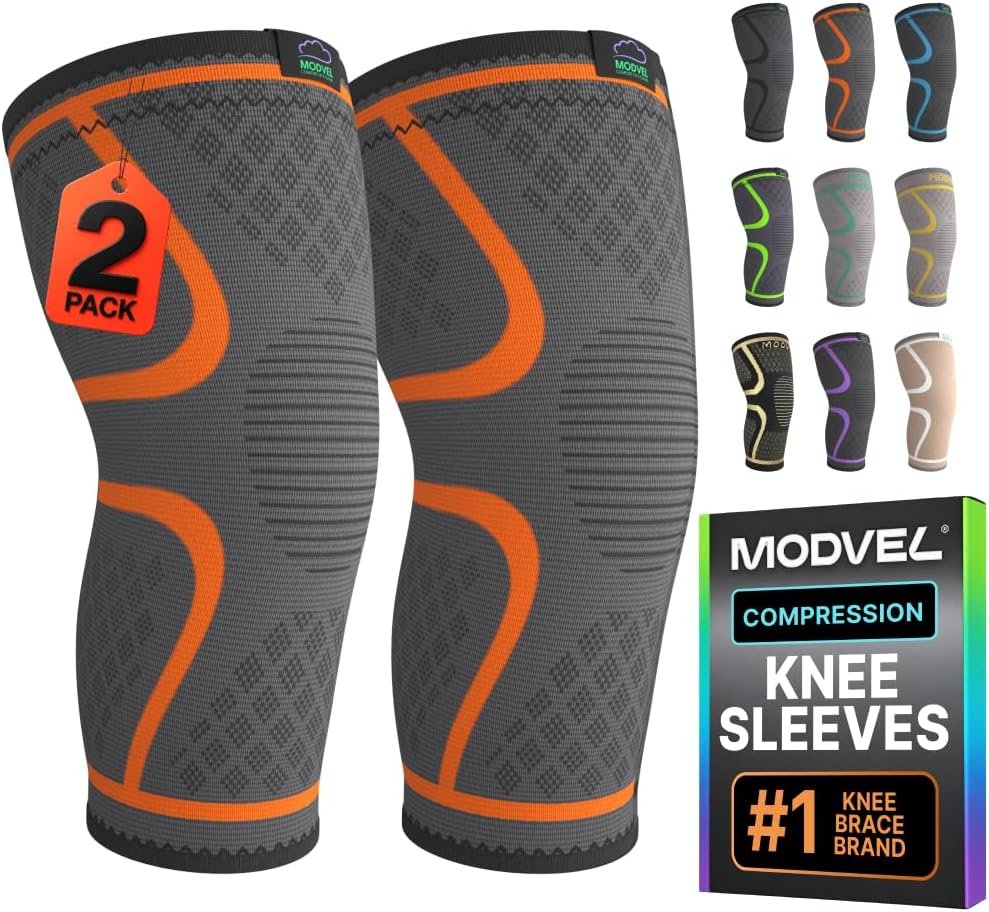 Modvel Compression Knee Brace for Women & Men – 2 Pack Knee Brace for Running Knee Pain, Knee Support Compression Sleeve, Workout Sports Knee Braces for Meniscus Tear ACL & Arthritis Pain Relief