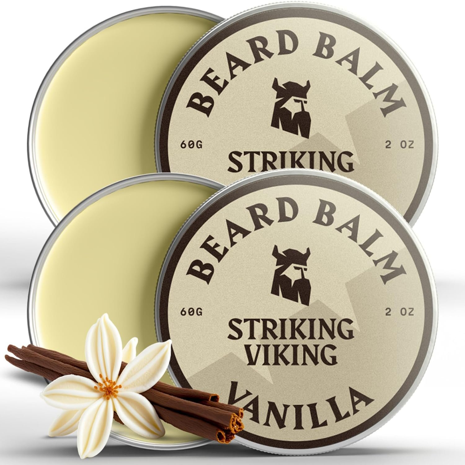 Striking Viking Beard Balm for Men – 2 Oz Each, Pack of 2, Vanilla Scent
