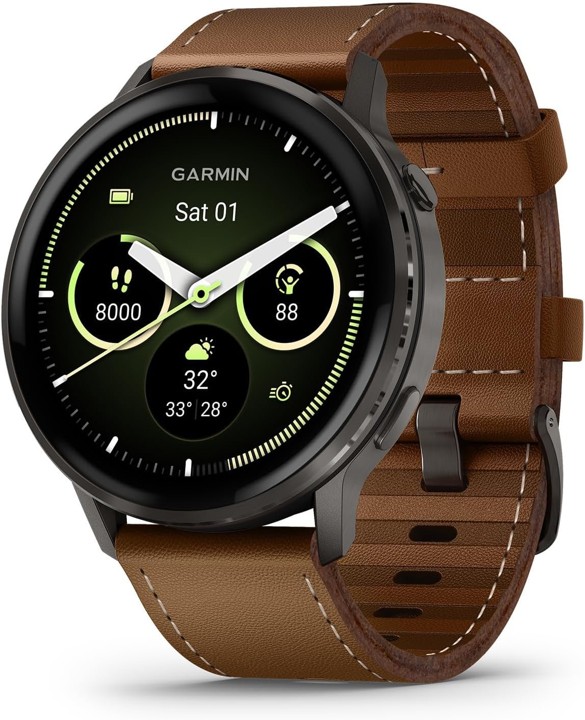 Garmin Venu® 4, Advanced Fitness Smartwatch, 45mm, Brown Leather