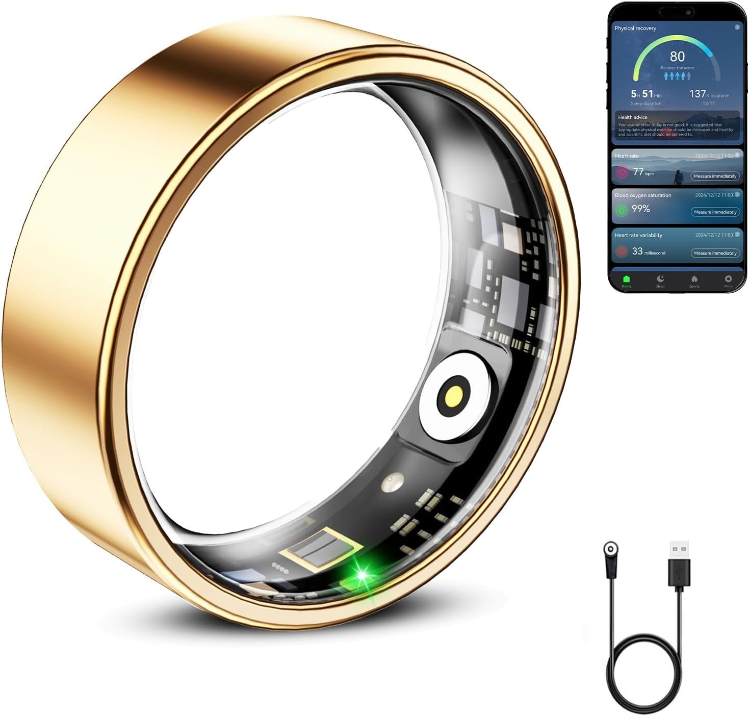 Mirlray Smart Ring for Women & Men, Smart Ring Health Tracker, Blood Oxygen & Heart Rate Monitor, Long Lasting Battery Sleep Ring, Waterproof Fitness Ring (R02C, Rose Gold, 9)