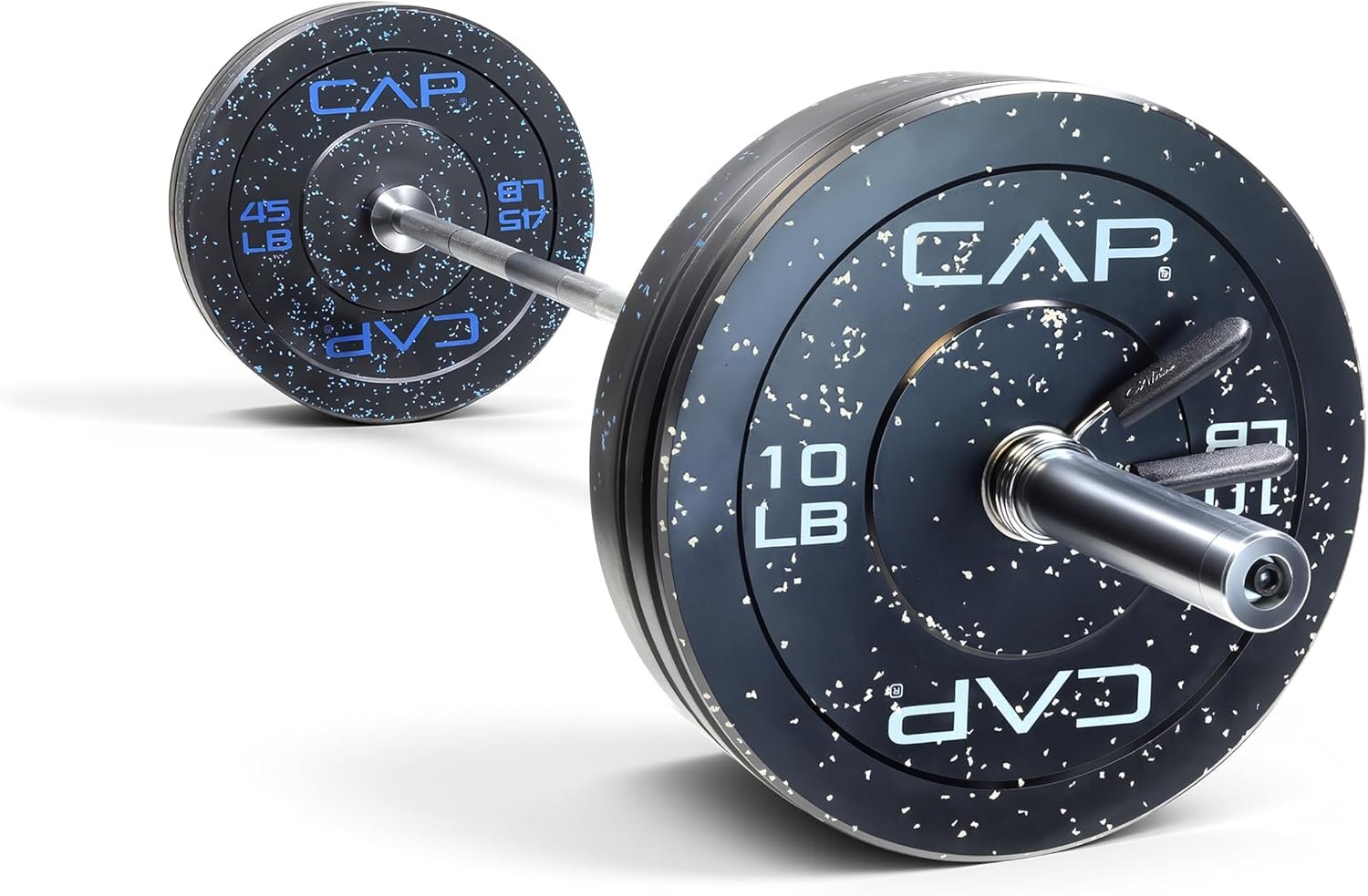 CAP Barbell 160 lb Economy – Speckled Olympic Weight Set with 7ft Chrome Barbell & Black Bumper Plates with Color Logo