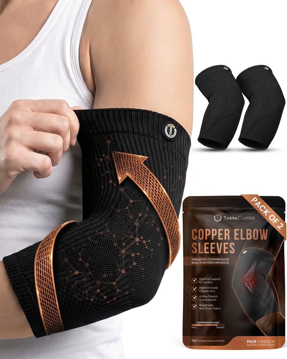 TheraCopper Copper Elbow Compression Sleeve for Men & Women (Medium,2 Pack)