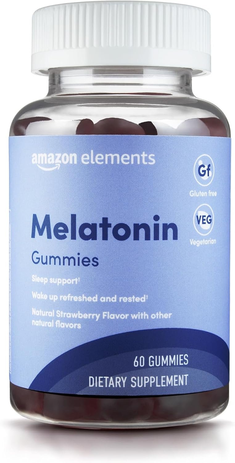 Amazon Elements Melatonin Gummies, Strawberry, Sleep Support, 10mg, 60 Count (Previously Revly)