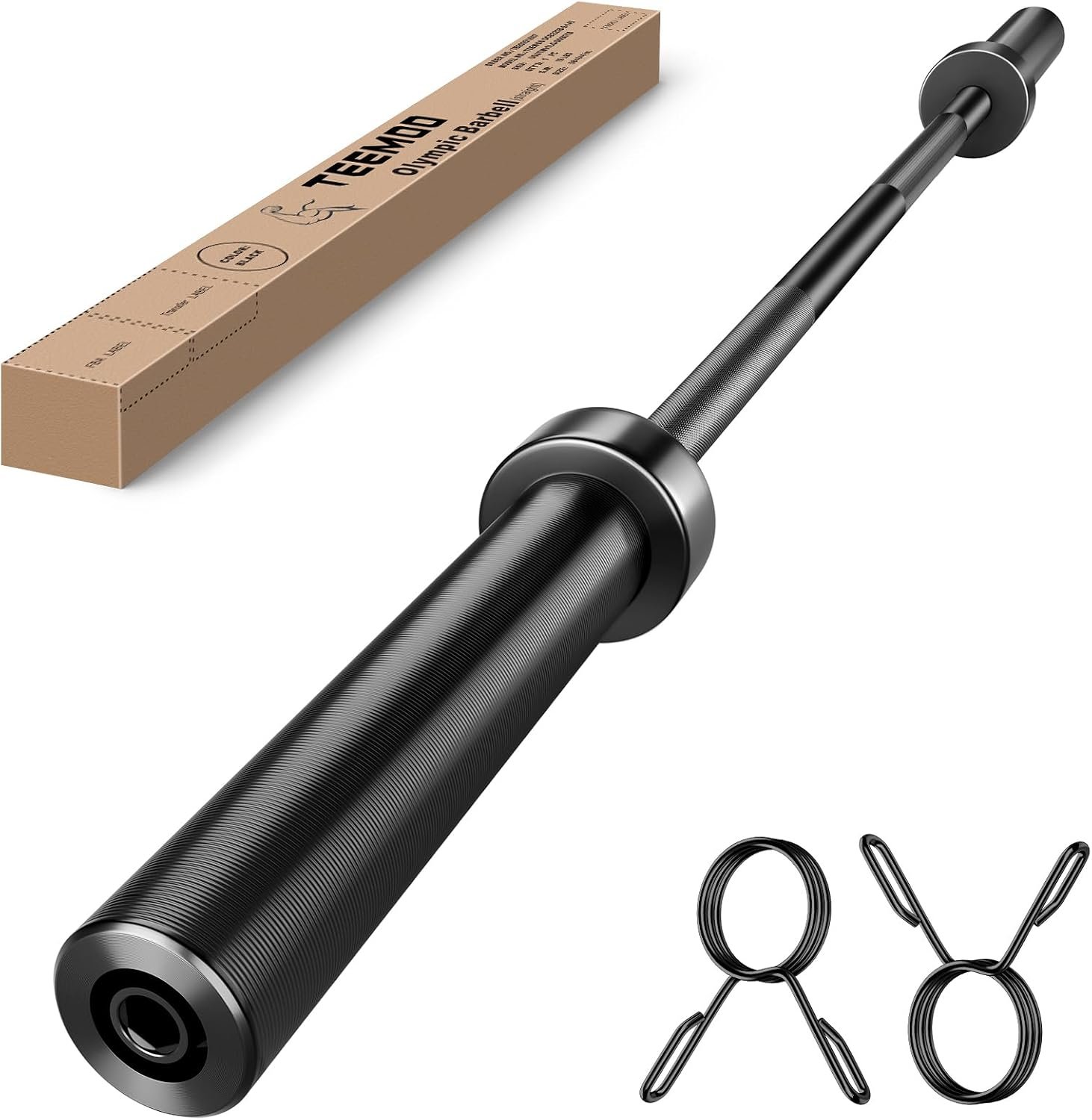 TEEMOO Home Gym Barbell Bar, 57″/47″ (4.75ft/4ft) Barbell Bar with 2 Spring Collars, Strength Training bars, 500lb/700lb Weight Capacity, E-Coat Finish for 2 inch Weight Plates (Black)