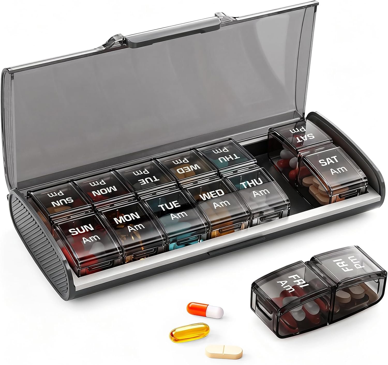 Weekly Pill Organizer 2 Times a Day, Sealing Ring Moisture Proof
