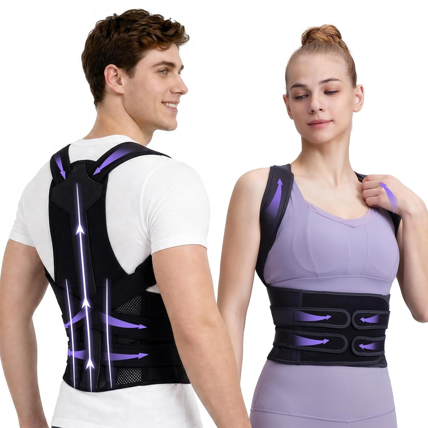 Posture Corrector for Women and Men, Adjustable Back Brace, Black, Large
