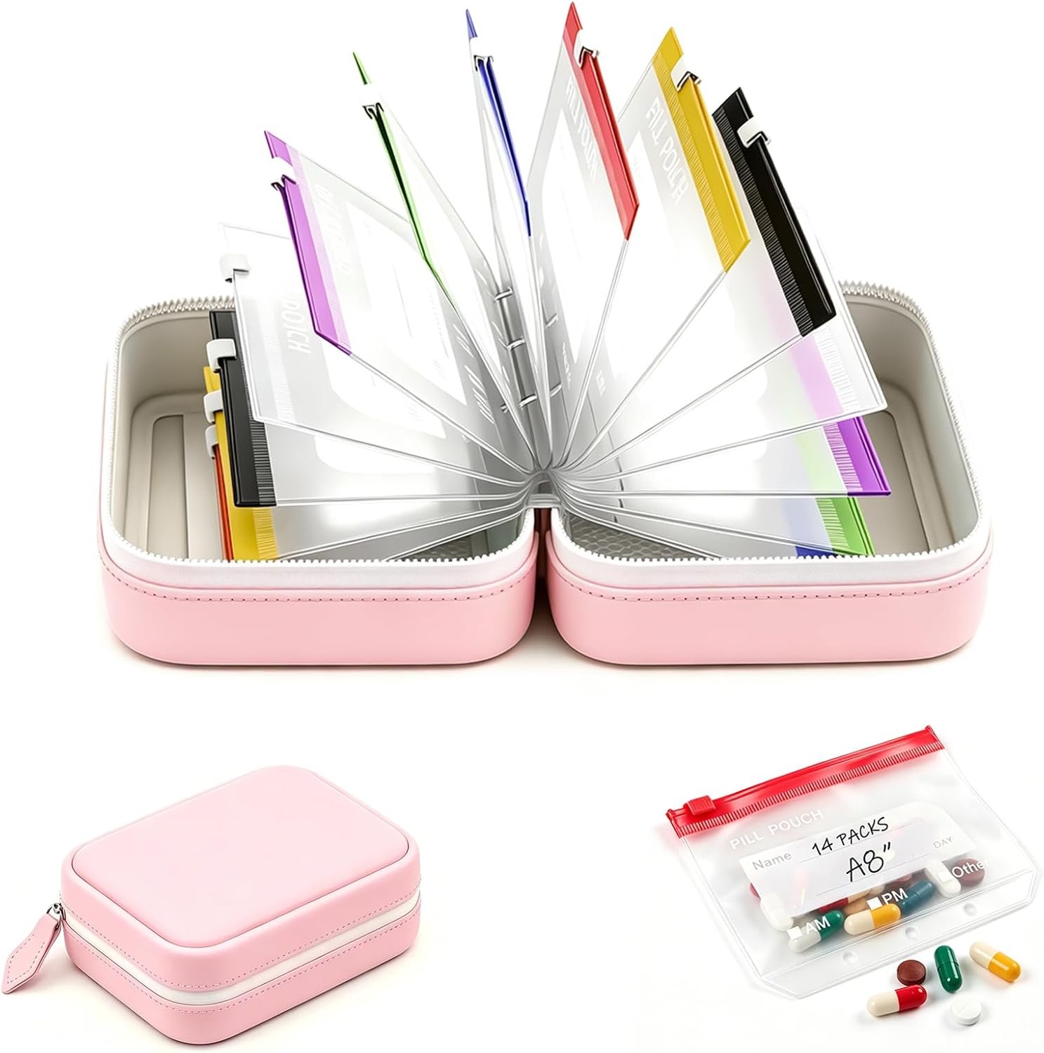 A8 Waterproof Pill Organizer,Travel Pill Organizer,14 Reusable Pill Pouches