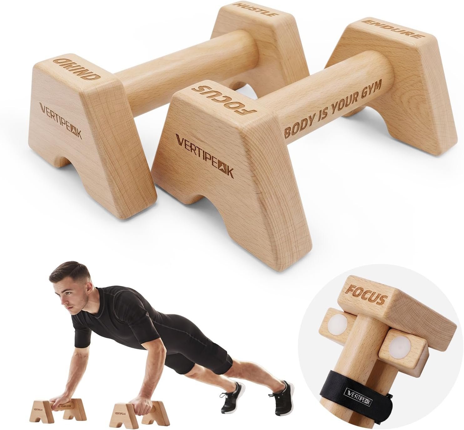 2 Pcs Wooden Parallettes Bars, 23cm Non-Slip Push Up Bars for Calisthenics
