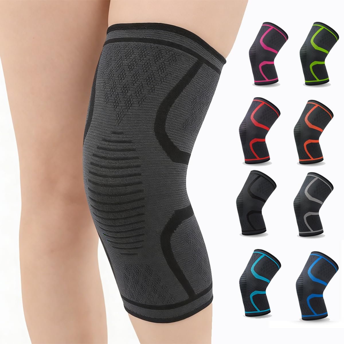 2-Pack Compression Knee Brace for Women & Men – Knee Support Sleeve for Running, Weightlifting, Meniscus Tear, Arthritis Pain Relief, Breathable Anti-Slip Sports Knee Sleeves (Black)
