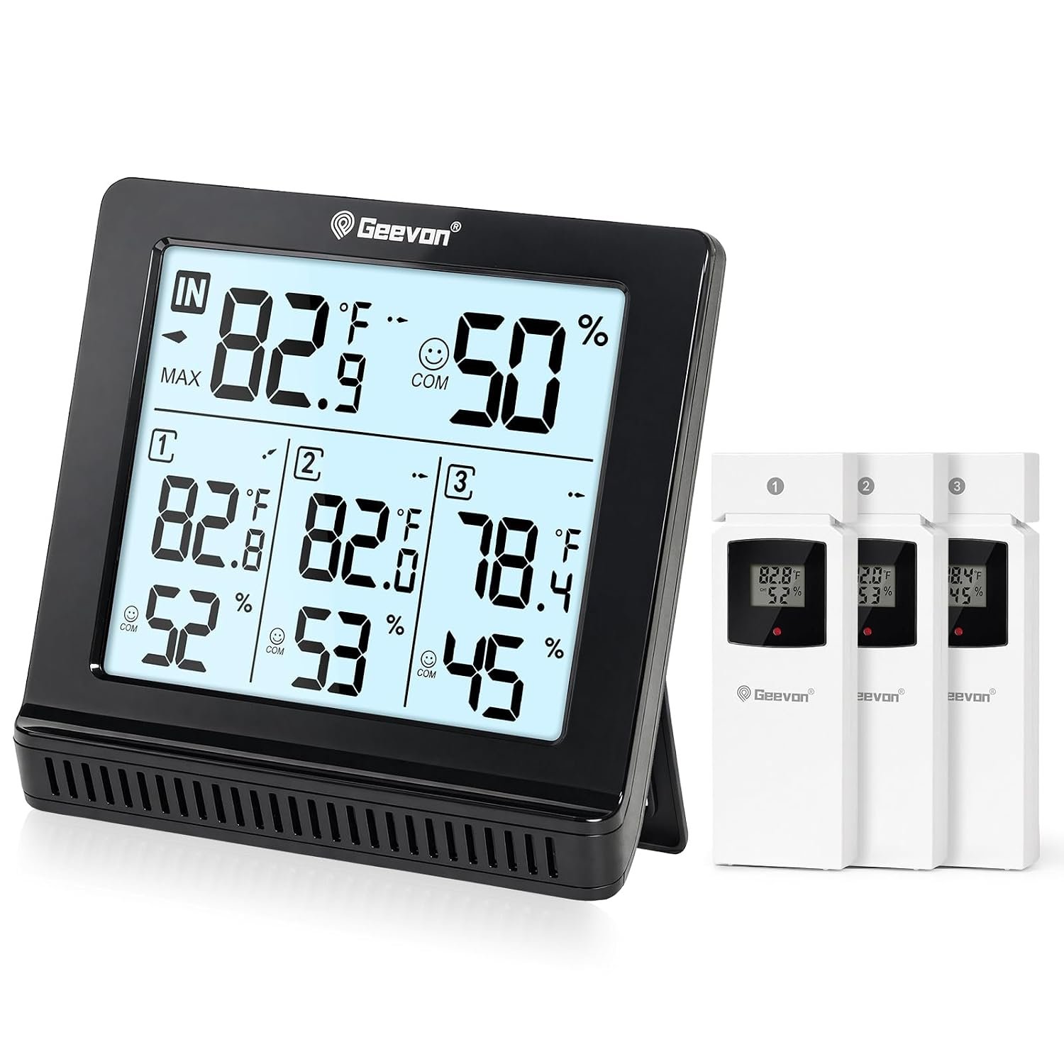 Geevon Indoor Outdoor Thermometer Wireless with 3 Remote Sensors, Digital Hygrometer Thermometer, Temperature Gauge Humidity Monitor with Backlight, 200FT/60M Range