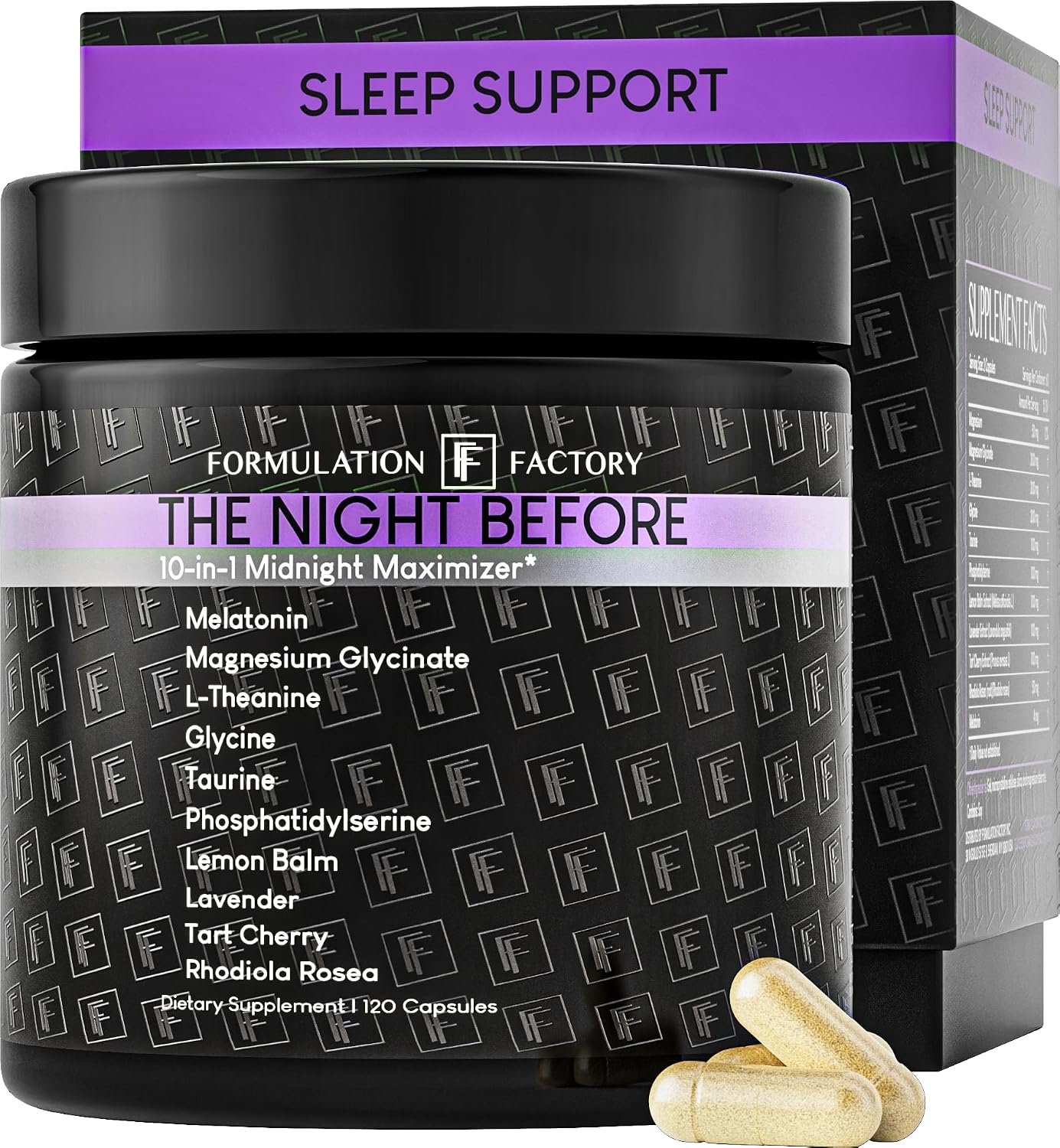 Formulation Factory The Night Before Magnesium Glycinate Sleep Aid, 10-in-1 Sleep Supplement with Melatonin 4mg, L-Theanine, Lemon Balm, Tart Cherry, Relaxation, Recovery, Sleep Support, 120 Capsules