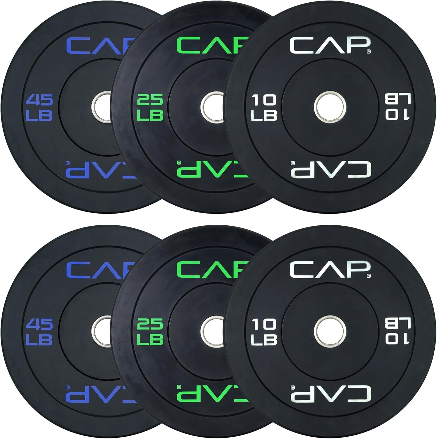 CAP 2-inch Olympic Bumper Plate Weight Set | 100-370 lbs | Multiple Colors | Storage Rack Optional