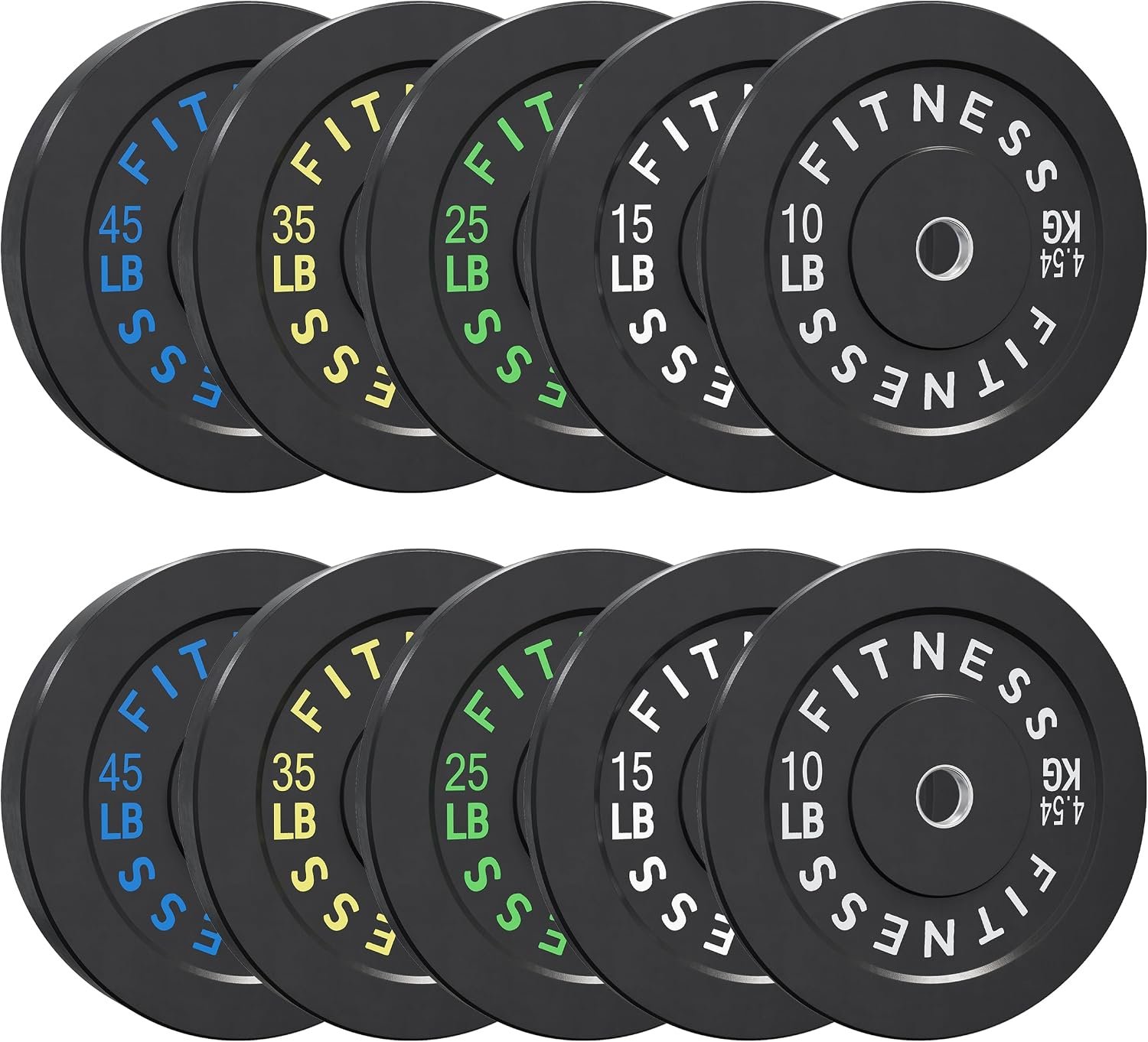 HULKFIT 2-Inch Olympic Rubber Weight Plates Sets, Bumper Plates Set for Strength Training, 70-370LB Set, Colored