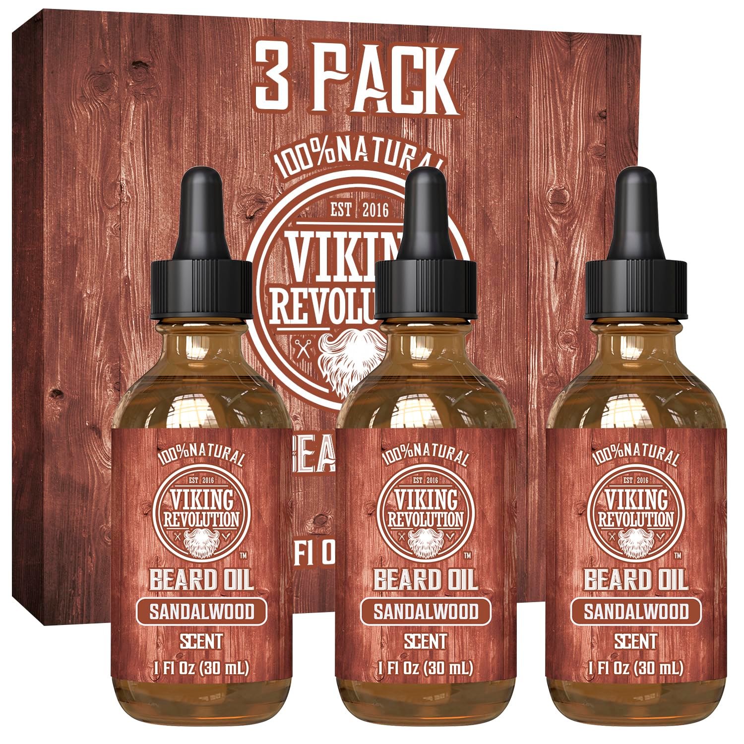 Viking Revolution Beard Oil – Sandalwood – 1 fl oz (3 Pack)