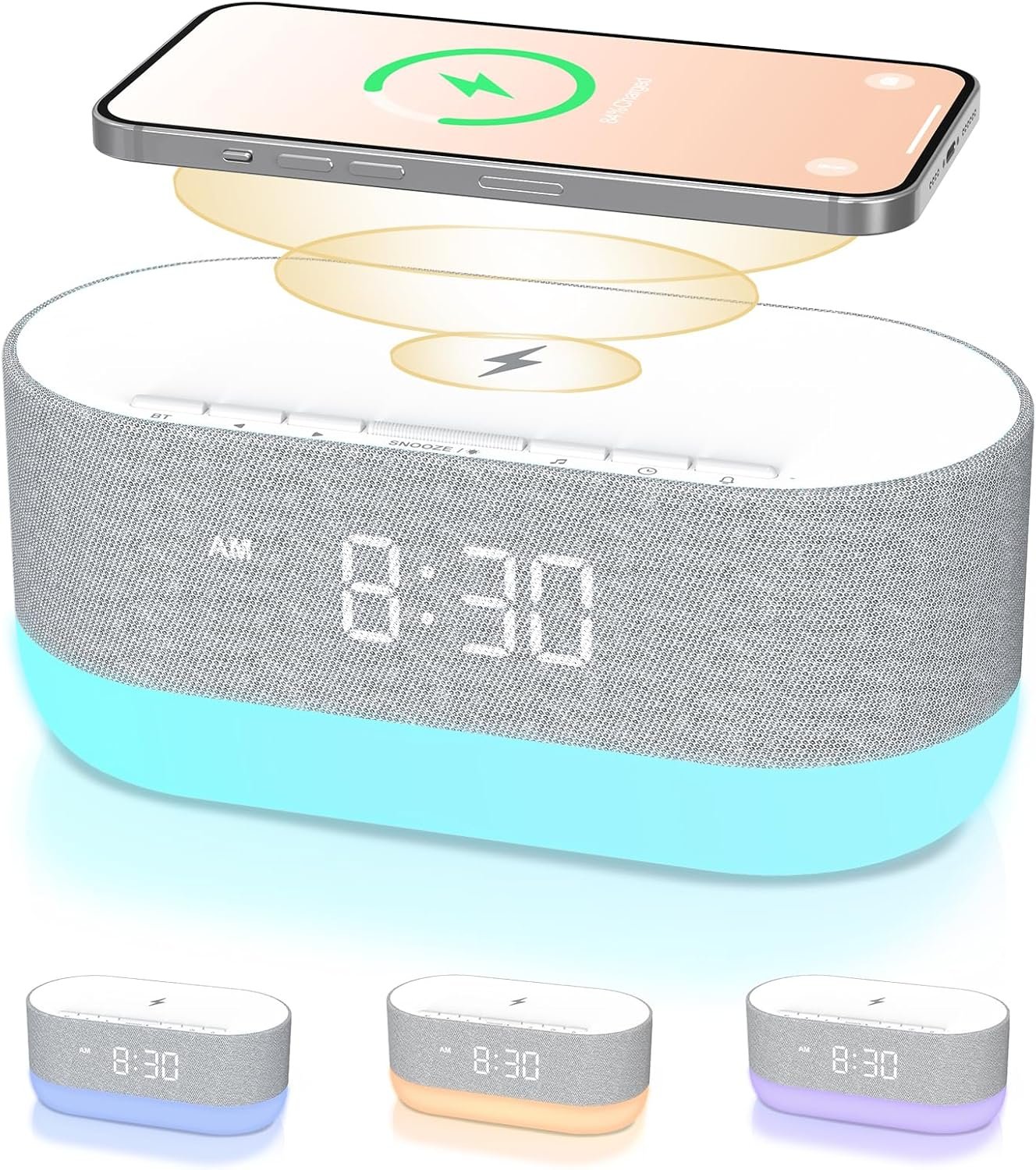 HOUSBAY 3 in 1 Sound Machine Alarm Clock& Wireless Charger: Soothing White Noise, Bluetooth Music Relaxation & Customized Sleep-Wake Routine