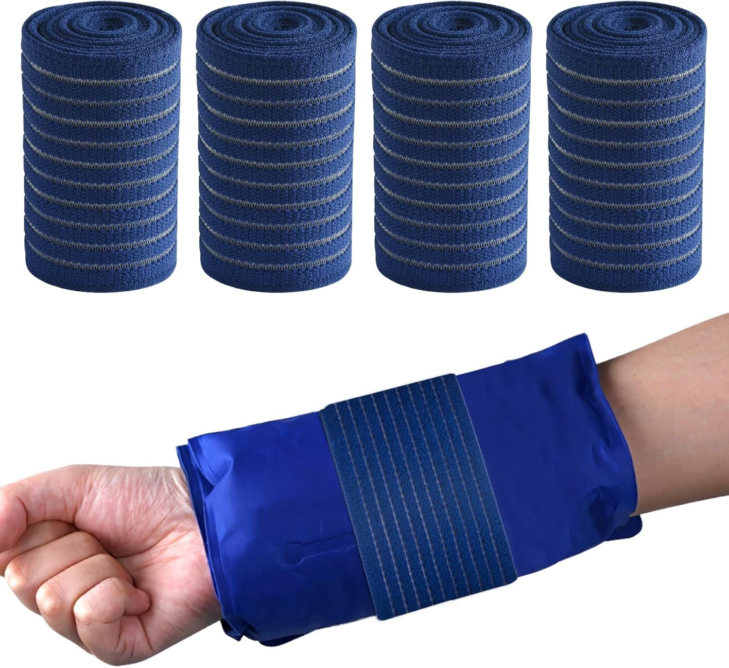 4-Pack Ice Pack Straps,35.5″x3″Elastic Ice Pack Wrap Holder with Hook&Loop