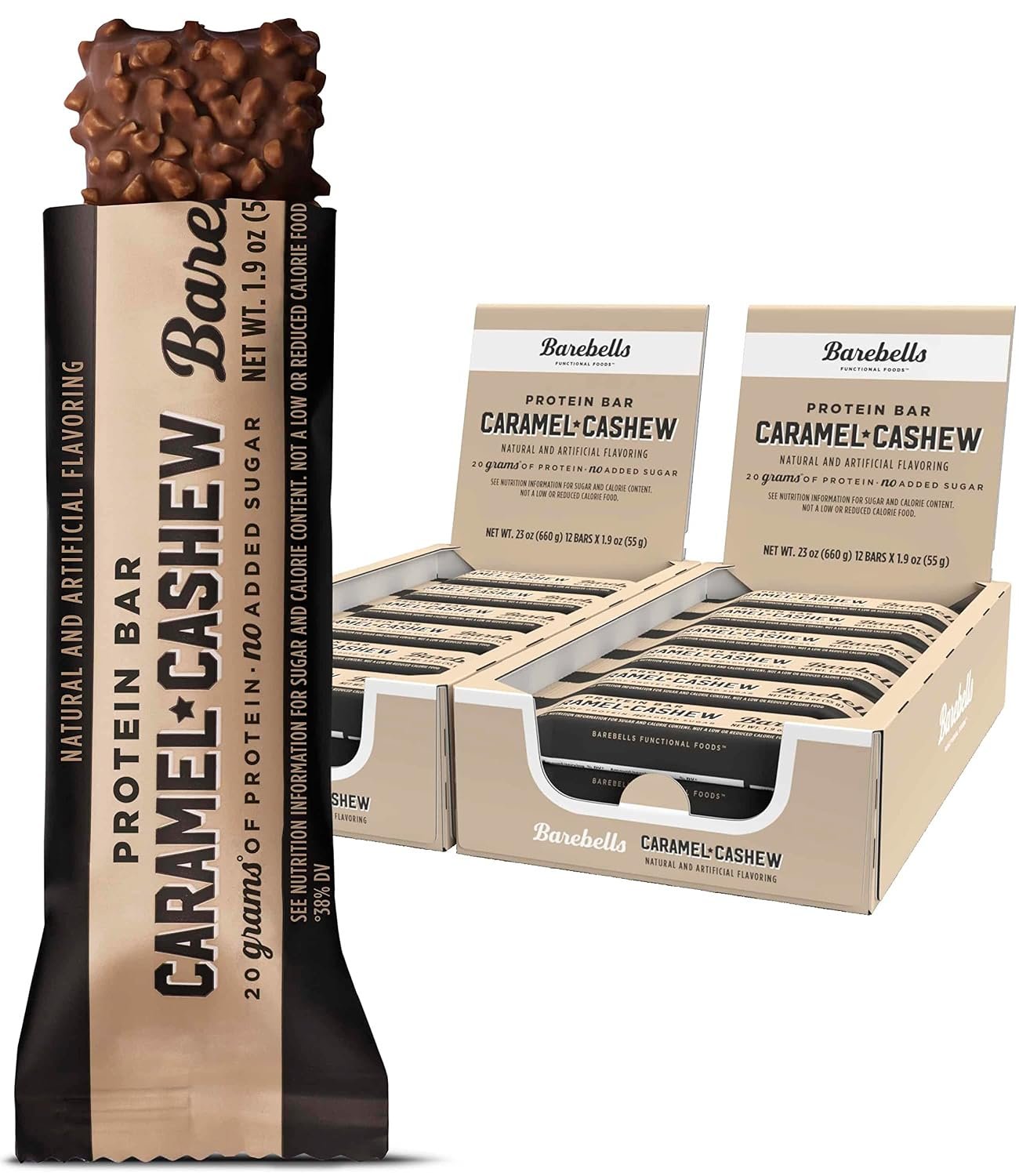 Barebells Protein Bars Caramel Cashew – 12 Count, Pack of 2 – Protein Snacks with 20g of High Protein – Chocolate Protein Bar with 1g of Total Sugars – Perfect on The Go Protein Snack & Breakfast Bars