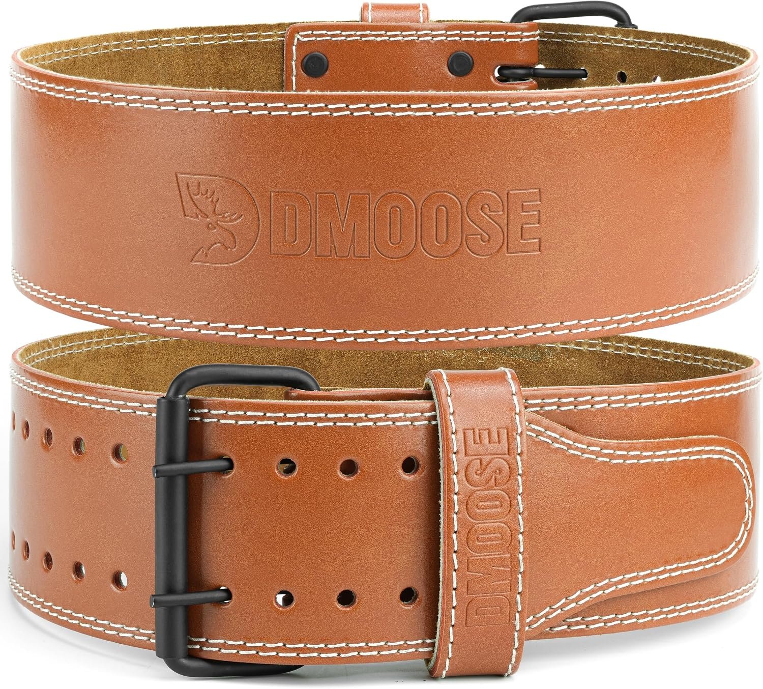 DMoose Fitness Weight Lifting Belt for Lower Back Support – 5mm Thick Genuine Leather Gym Belt for Squats, Deadlifts & Powerlifting – Double Prong Buckle with 10 Holes Adjustability for Men & Women