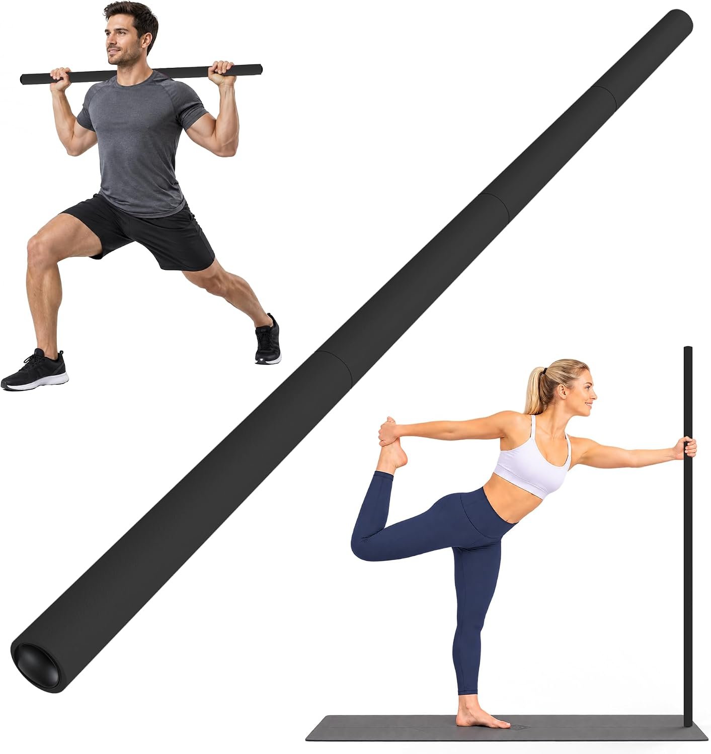 5FT Yoga Stick, Sturdy Steel Mobility Exercise Stick 3 Adjustable Lengths