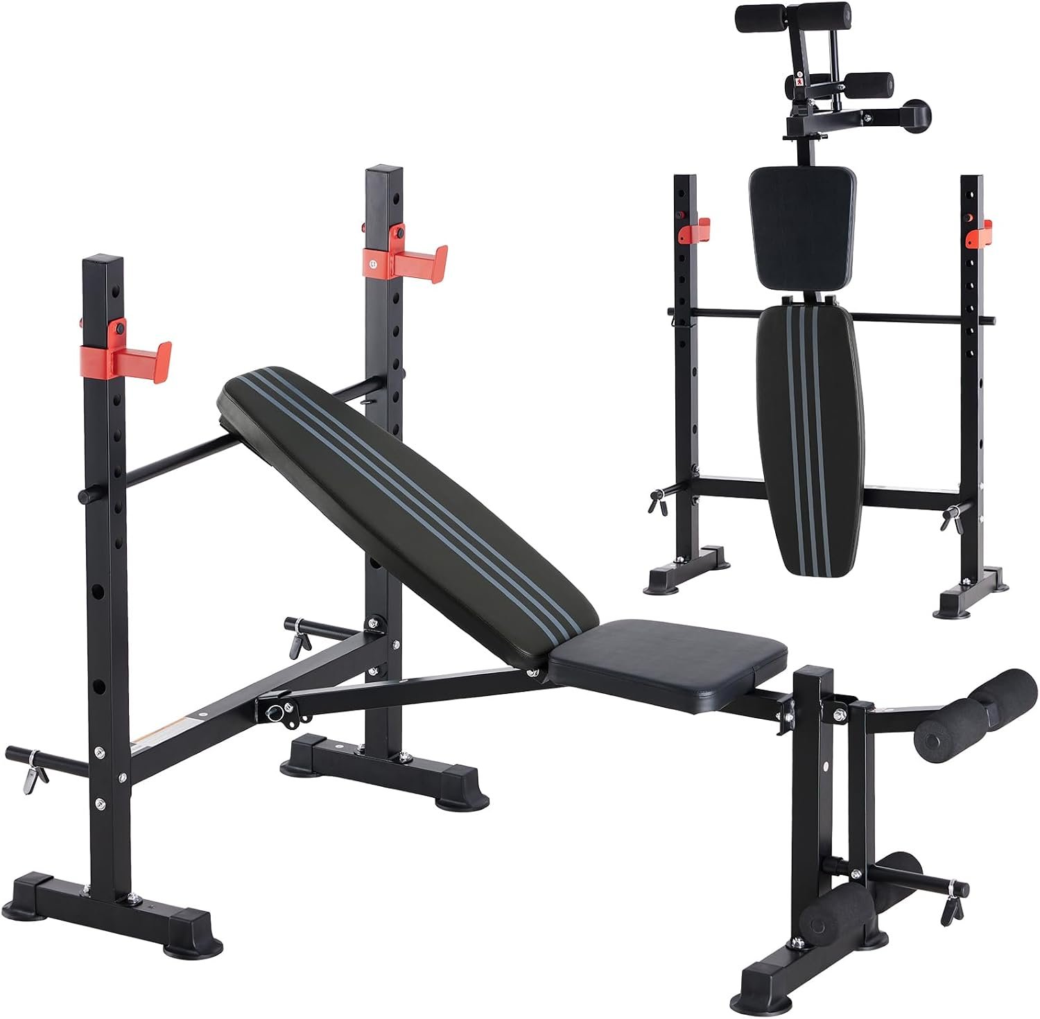 OLIXIS Adjustable Weight Bench Set with Rack, 650 LBS Capacity Heavy Duty Foldable Bench Press Set with Leg Extension Curl, Easy Assembly Strength Training Workout Set for Garage, Home, Gym