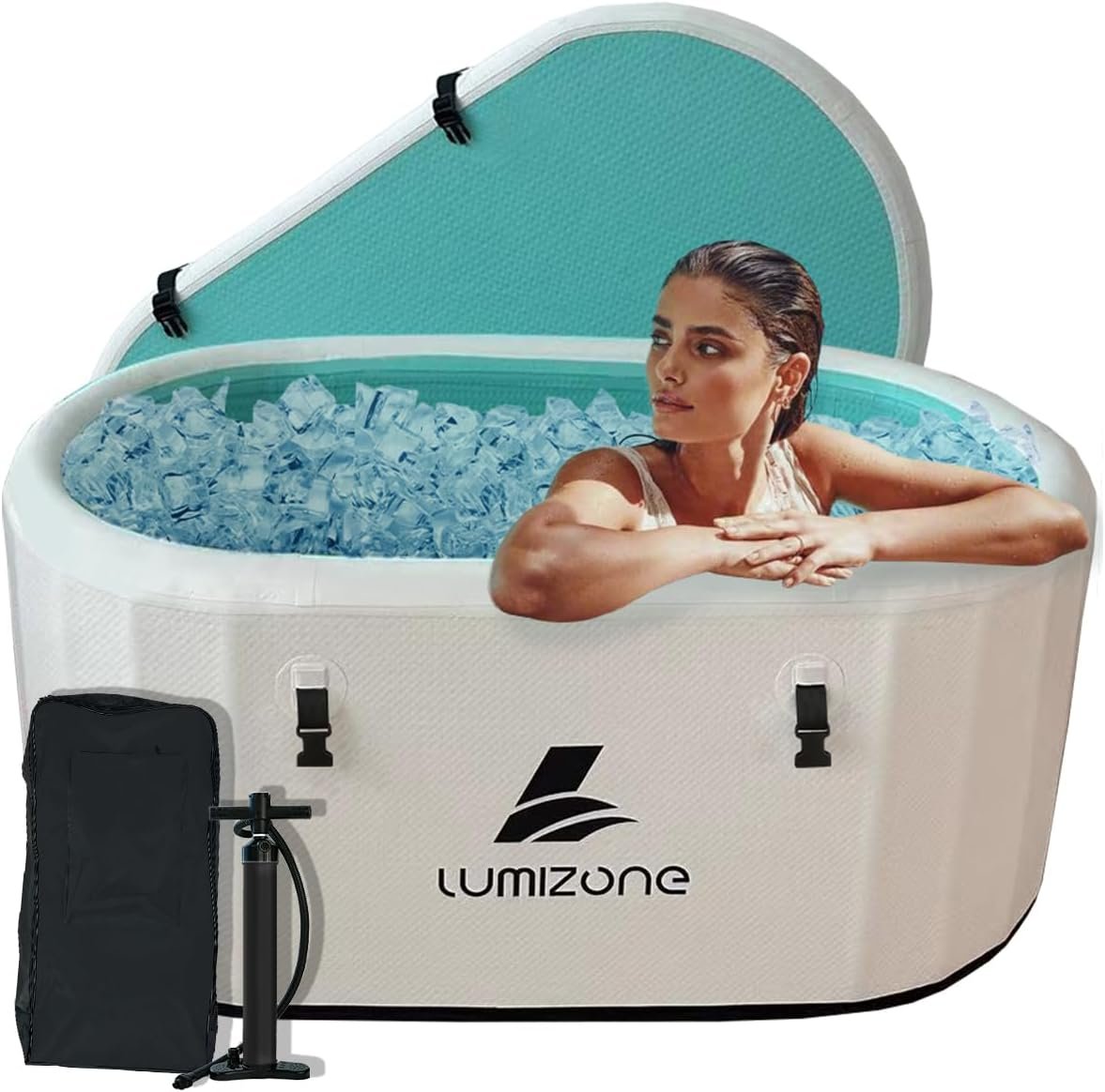 Lumizone Inflatable Cold Plunge Tub 132 Gallons Capacity Ice Bath White