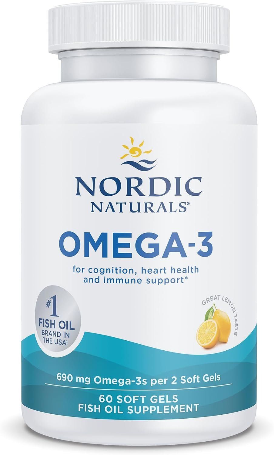 Nordic Naturals Omega-3, 690mg Fish Oil, EPA & DHA, Lemon, 60 Count