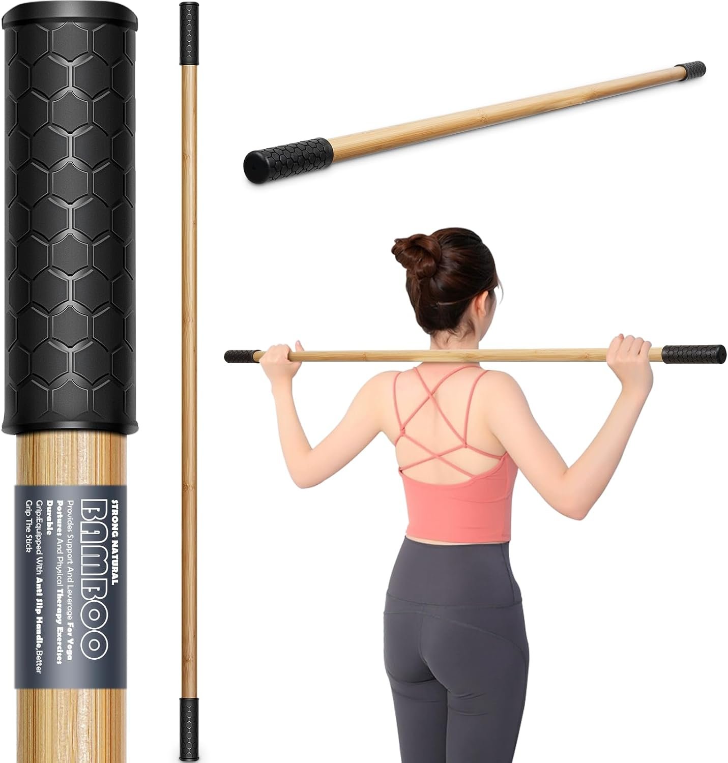 Bamboo Dowel Rod, 5ft/149 cm, Flexibility Stick for Physical Therapy