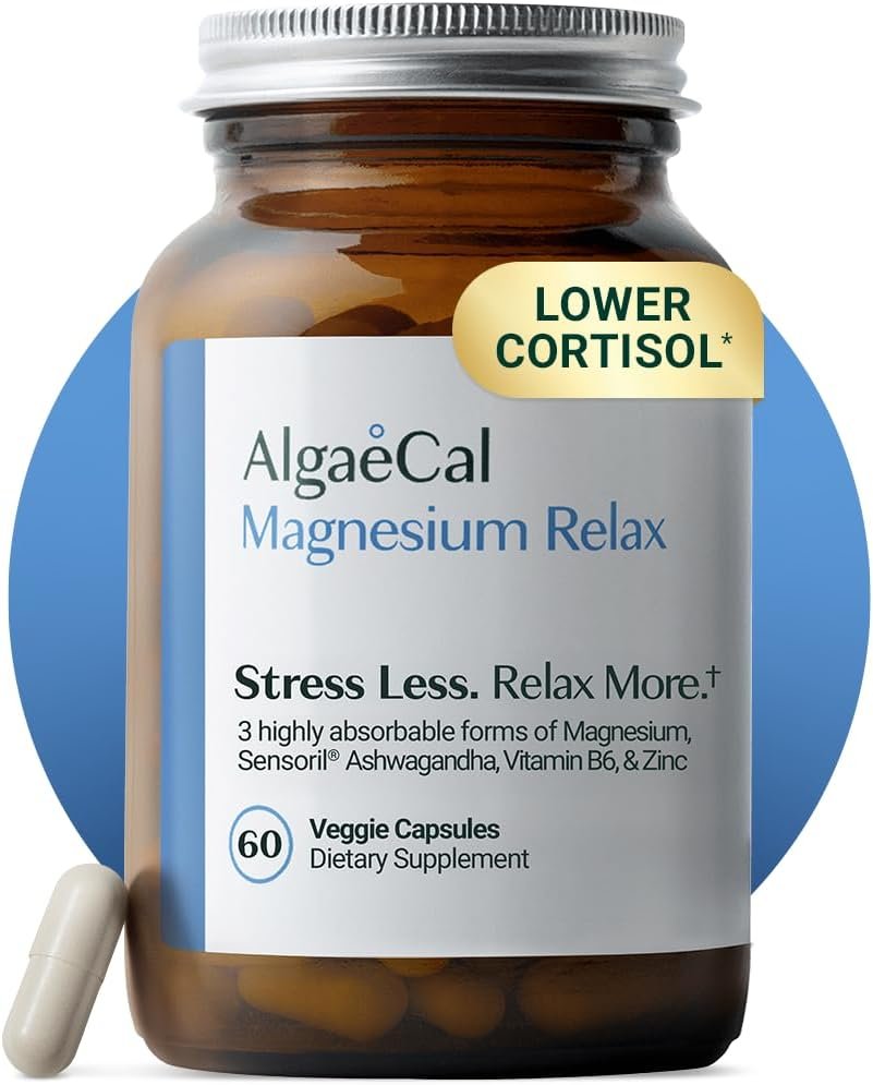 AlgaeCal Magnesium Relax for Sleep, Stress, & Cortisol Support, 60 Caps