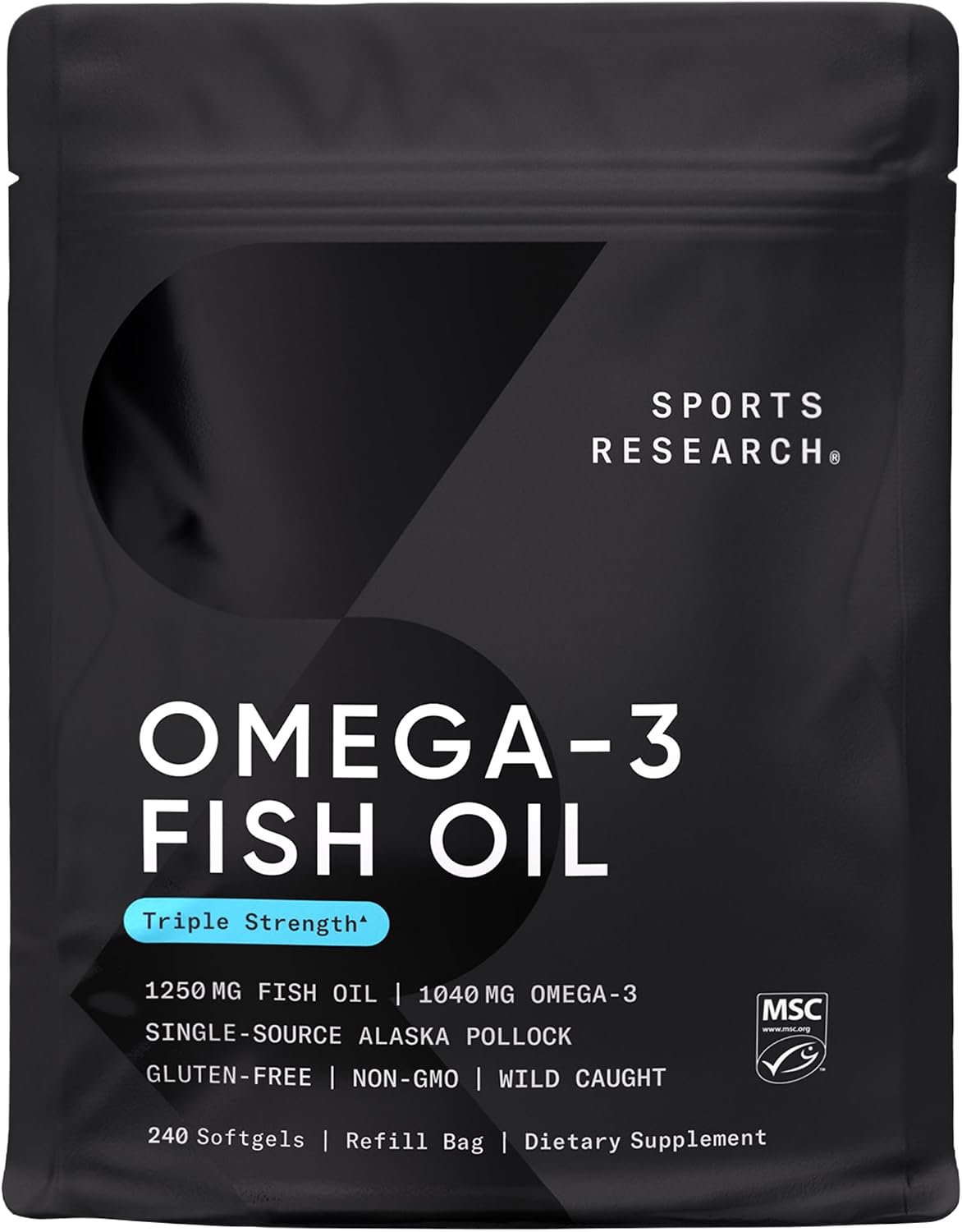 Sports Research® Omega-3 Fish Oil 1250mg from Wild Alaska Pollock,240 Count