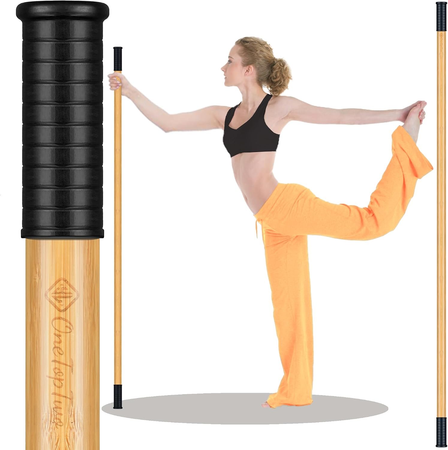 5ft Yoga Stick from Natural Bamboo with Non-Slip Handle-Stretching Stick for Mobility, Flexibility,Exercise,Workout, Physical Therapy,Pilates,Balance Fitness-Access Online Video Guide Without Any Info
