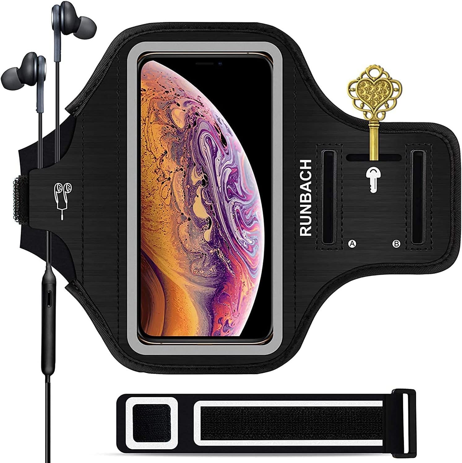 Armband for iPhone 16 Pro Max/16 Plus/15 Pro Max/15 Plus/iPhone 14 Pro Max/14 Plus/13 Pro Max/12 Pro Max/11 Pro Max/Xs Max,Running Exercise Arm Band with Card Slot for iPhone Max (Black)