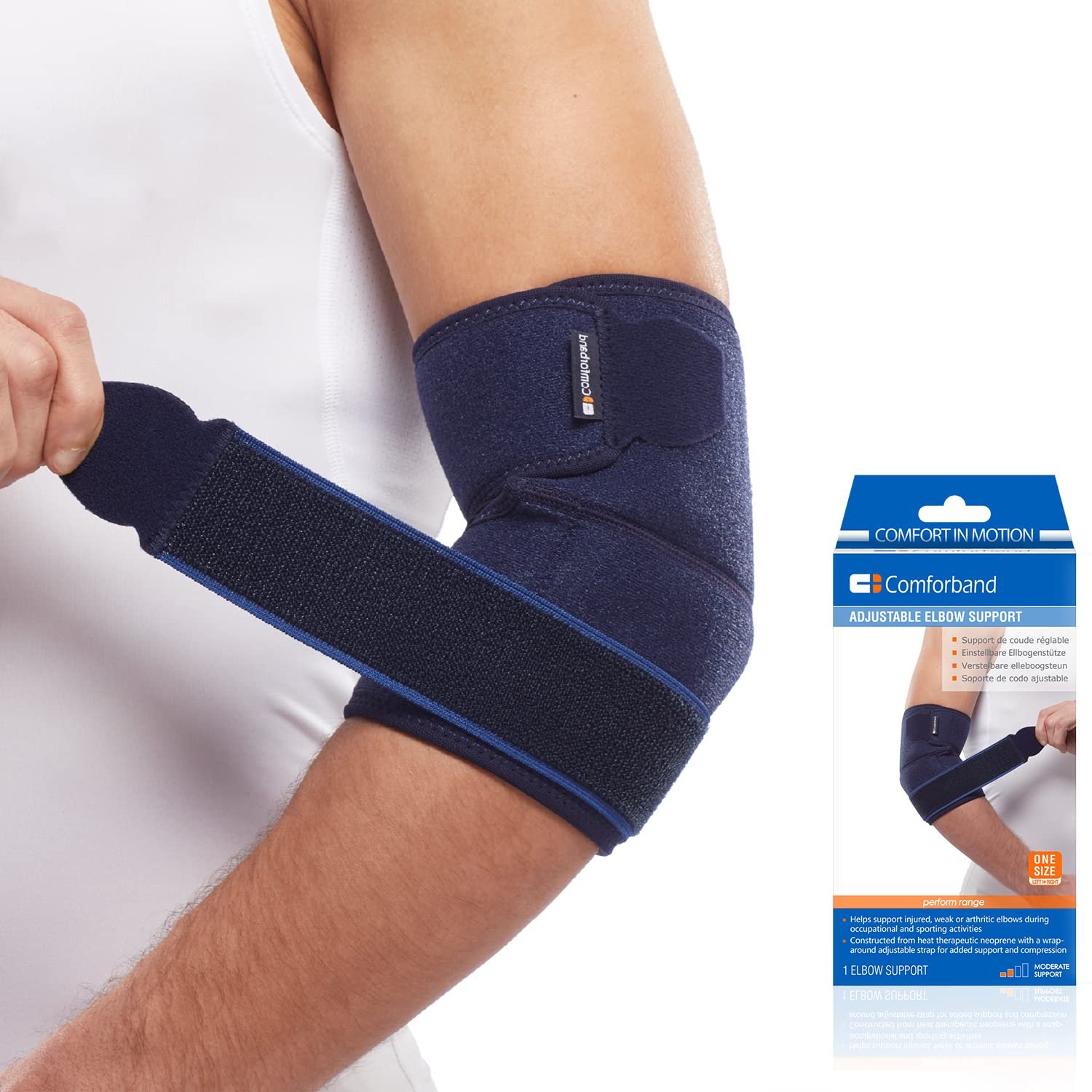 ​Comforband Adjustable Elbow Brace – Targeted Support for Tennis Elbow, Golfer’s Elbow, Tendonitis, Arthritis, Bursitis, Sprains, and Strains – One-Size-Fits-Most Compression Sleeve for Pain Relief and Injury Recovery