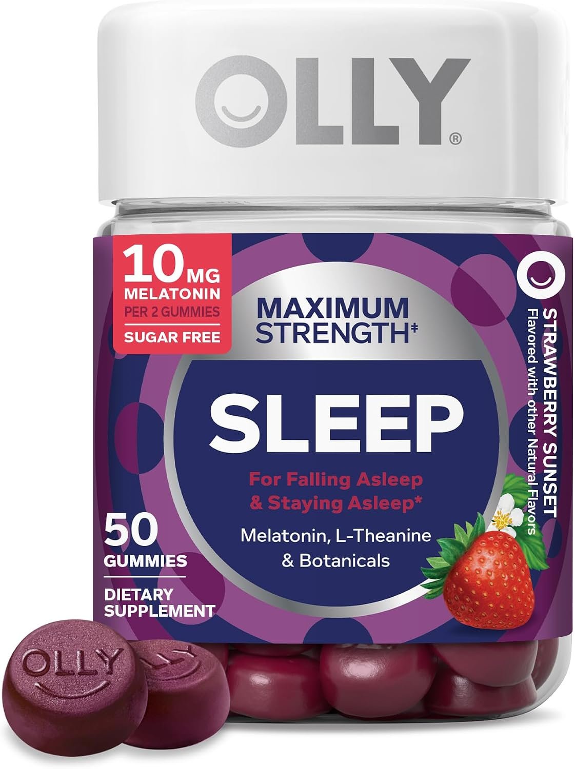 OLLY Maximum Strength Sleep Support Supplement, 10 mg Melatonin – 50 Count