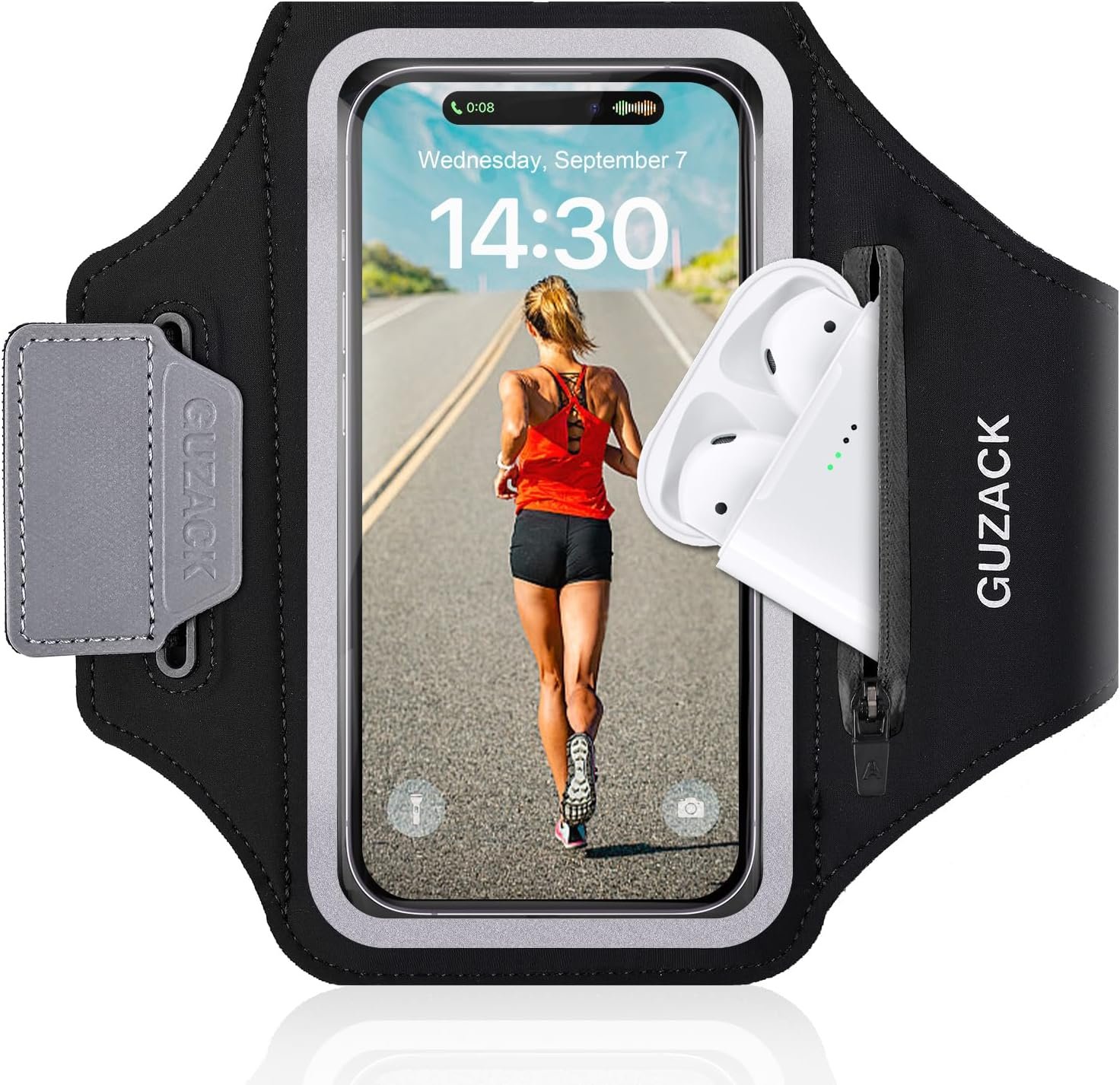 GUZACK Running Armband with Zipper Pouch, Running Phone Holder,Up to 6.9″