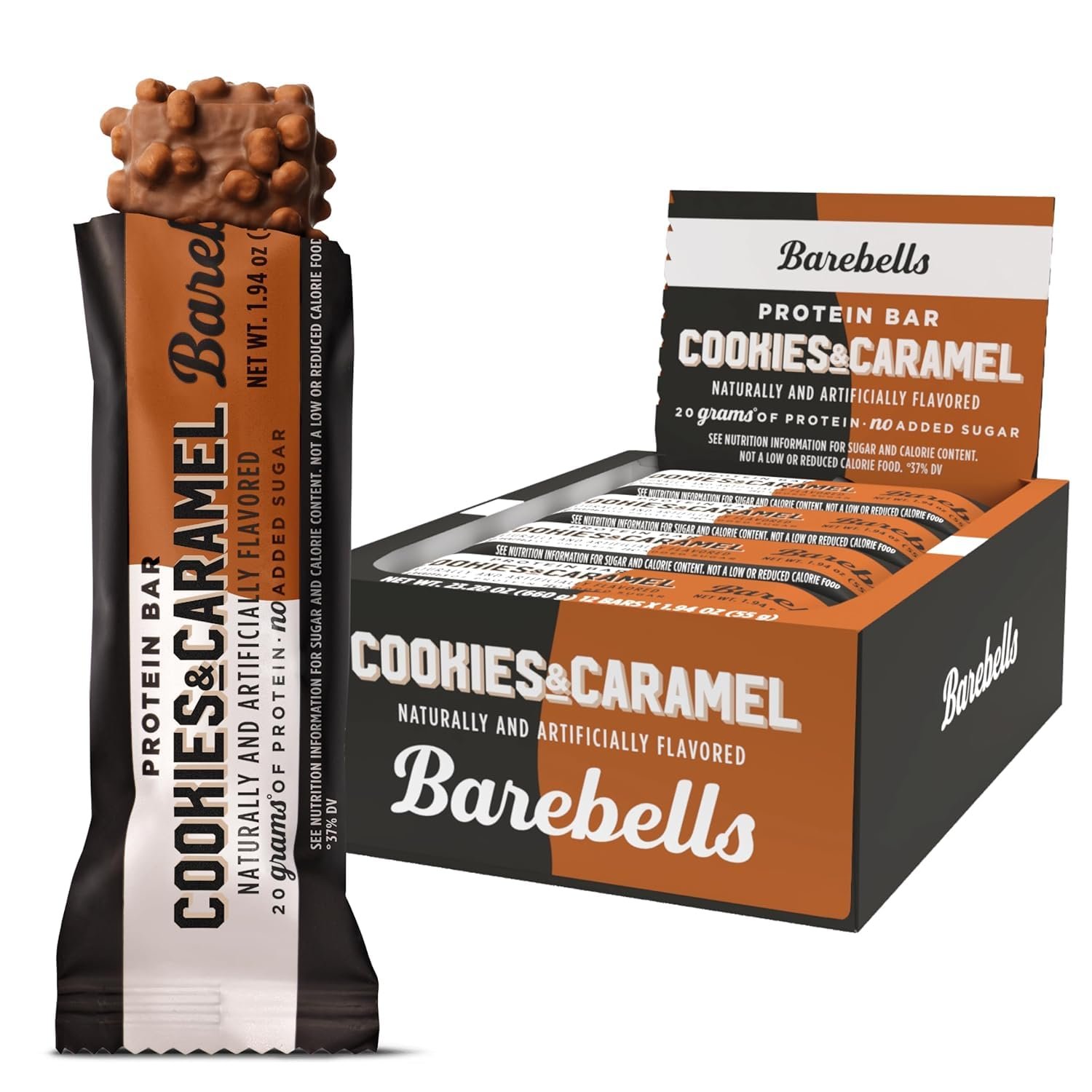 Barebells Protein Bars Cookies and Caramel – 12 Count, 20g High Protein Treats – Chocolate Nutrition Bar with 1g Total Sugars – On-The-Go Breakfast or Post-Workout Snack