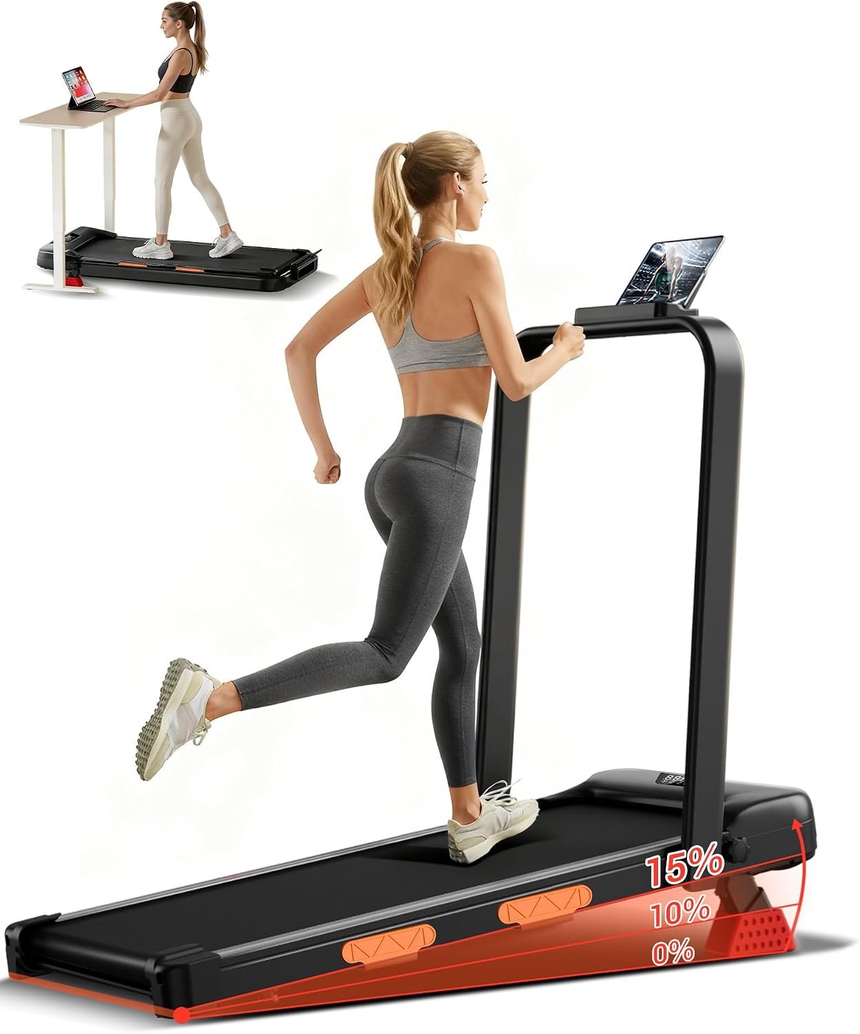 15% Incline Walking Pad Treadmill, Under Desk Treadmills for Home