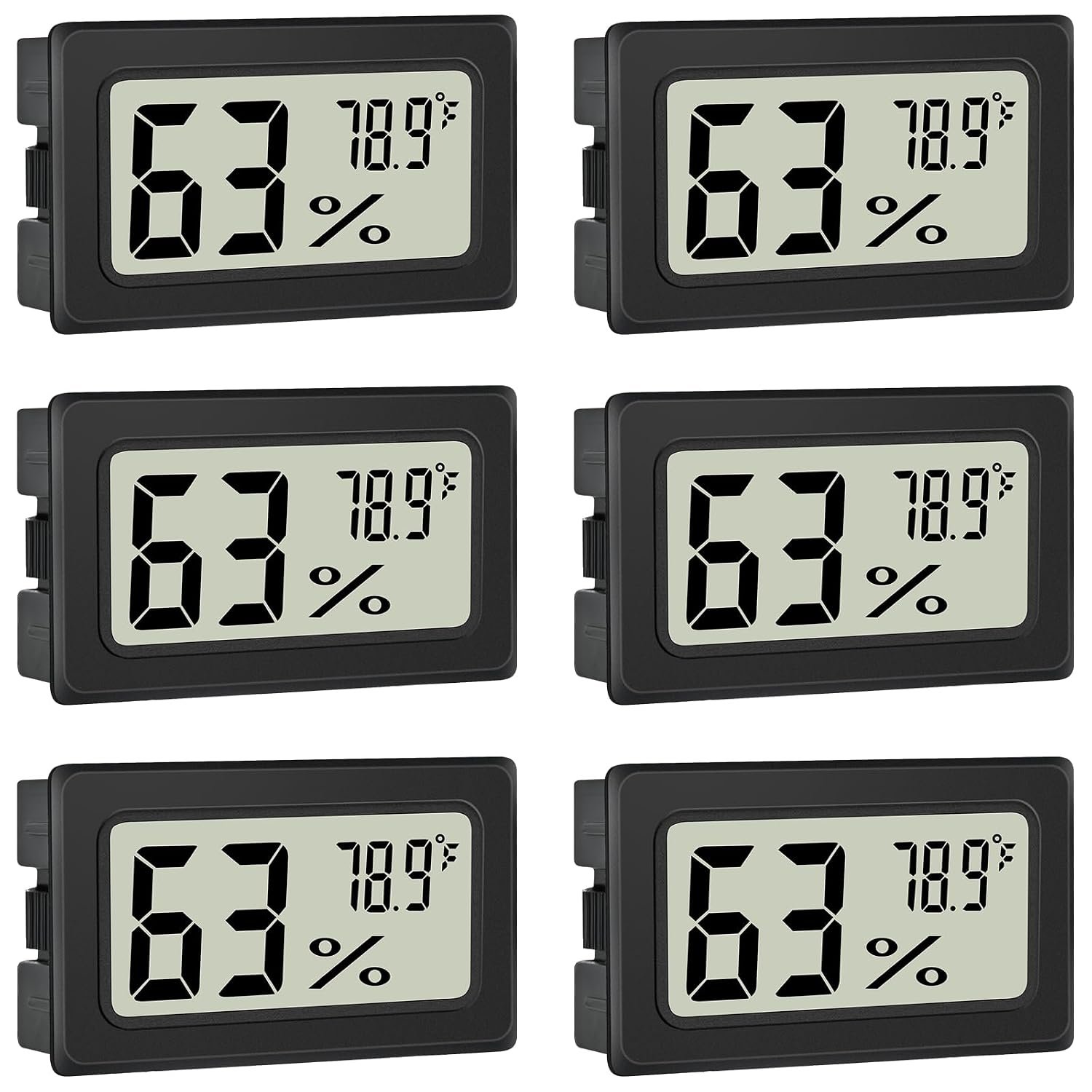 Humidity Meter Indoor Thermometer 6-Pack Mini Digital Thermometer Hygrometer Indoor Temperature Humidity Meters Gauge LCD Display Fahrenheit (℉) for Greenhouse, Reptile Tank, Cellar, Closet